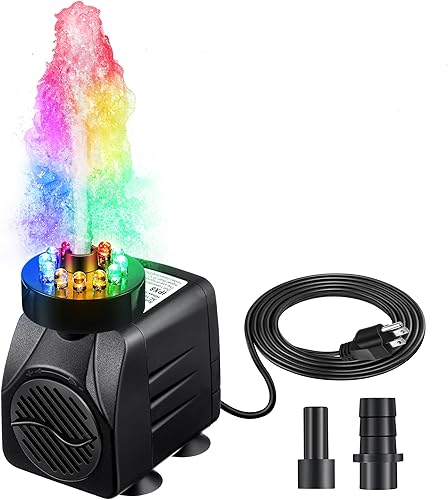 Miniatura 9 de Bomba sumergible de fuente de 30 W 2500 l/h con luces, elevación de 8.86 pies, bomba de fuente ultra silenciosa con 3 boquillas para jardines al