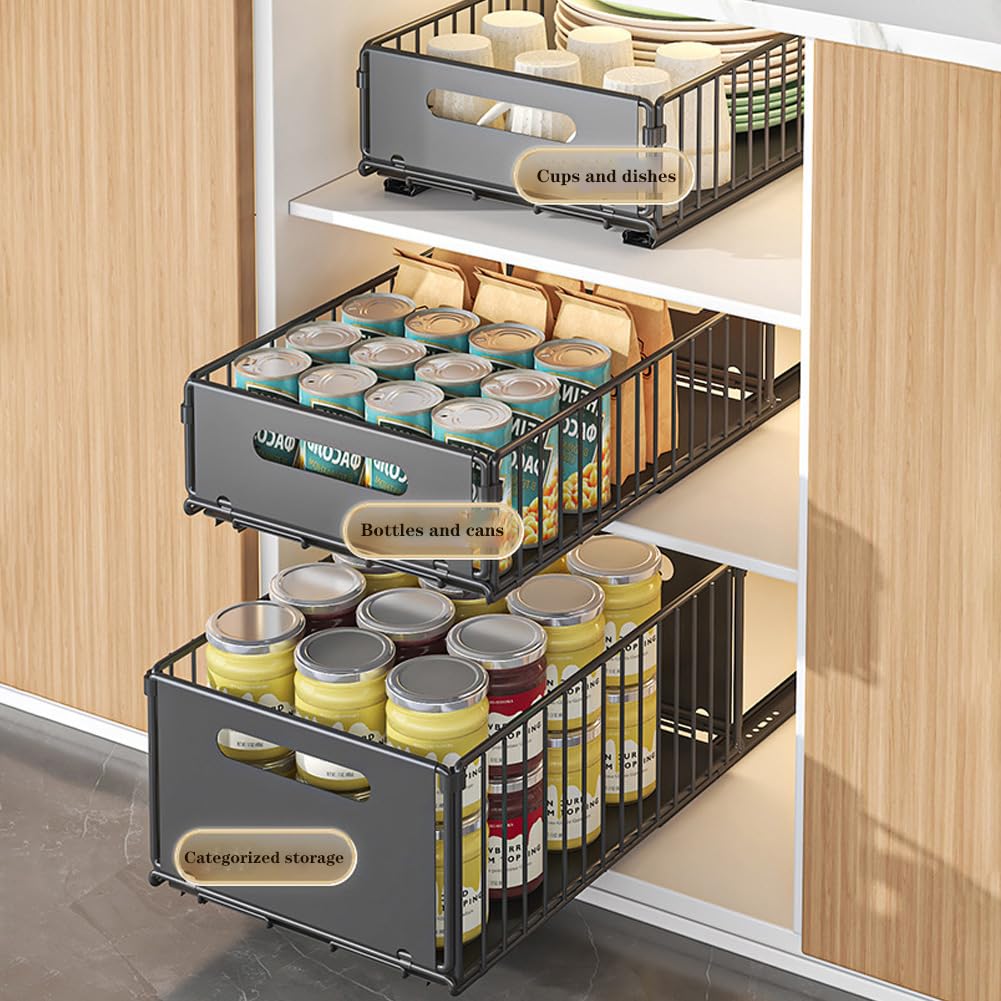 2pcs Erweiterbarer ausziehbarer Schrank-Organizer, selbstklebende ausziehbare Schrankschublade unter dem Spülenschrank für Küchenschränke, Speisekammer, Badezimmeraufbewahrung groß
