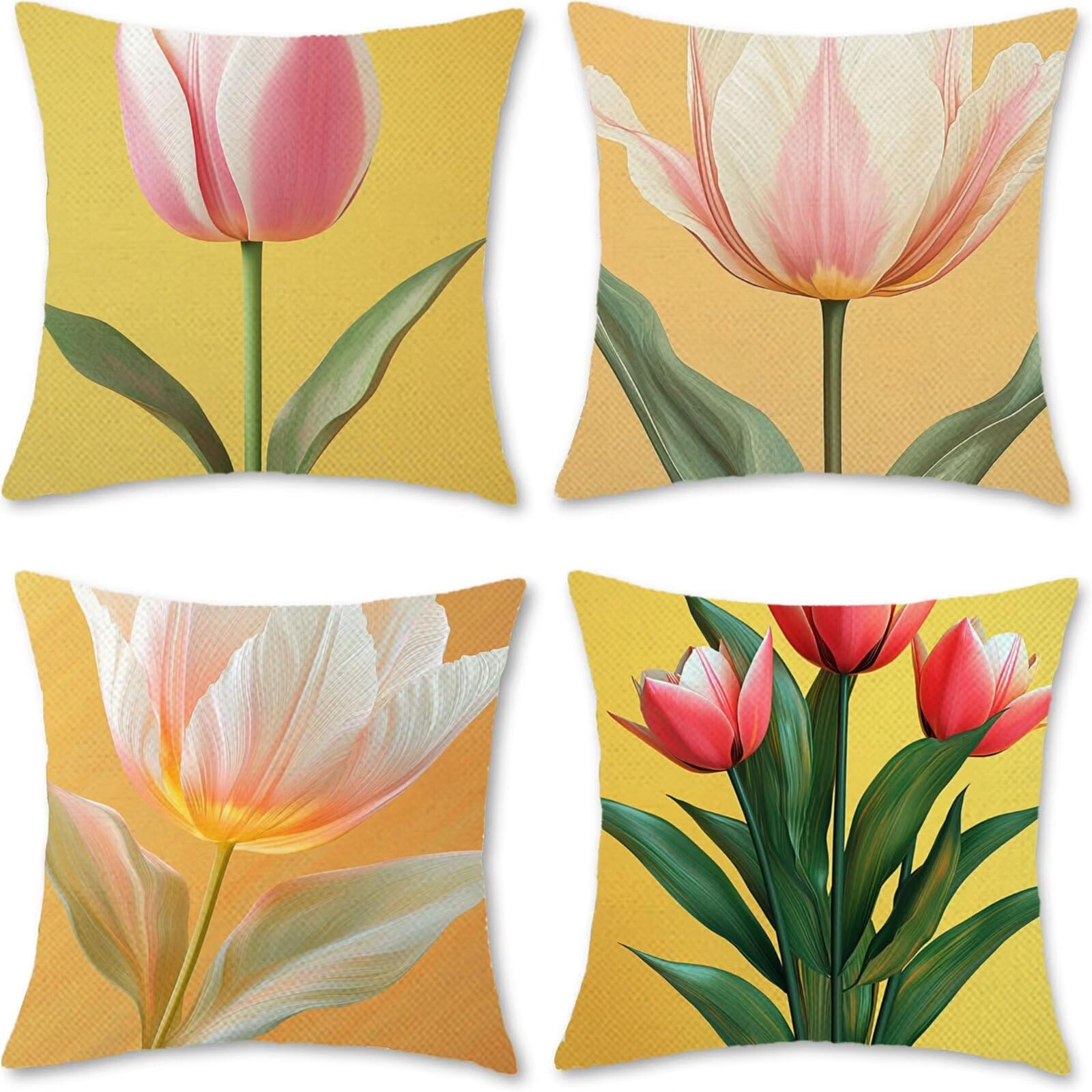 Cuscini Per Divano 60x60cm Set di 4 Cuscini da Esterno Divano Pianta Cuscino Esterno Decorativo in Piazza Estate Lino Impermeabile Cuscino Outdoor Pillowcase, Decorazione Del Giardino Fiore E-6