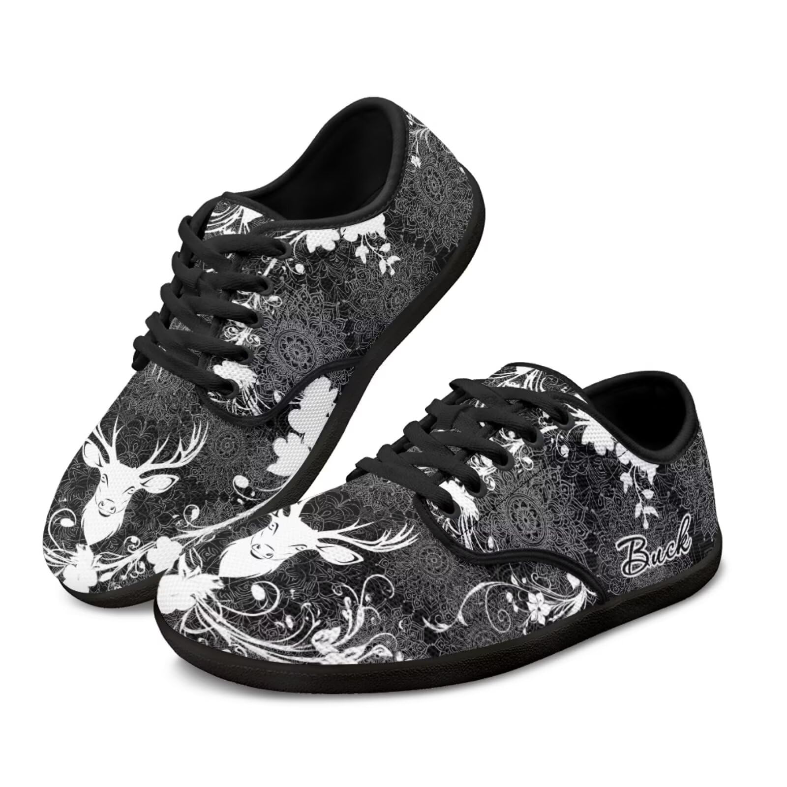 Pointodoor Deer Barefoot Shoes for Men Women Wide Toe Box Walking Sneakers Boho Mandala Business Slip On Work Flats Comfortable Minimalist Cross-Trainer Shoes with Zero Drop Sole US 11