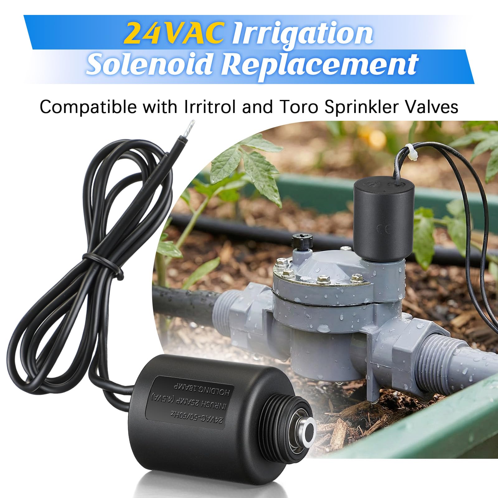 Valvola di irrigazione a solenoide compatibile con Irritrol, 24 VAC, confezione da 2 | Elettrovalvola a 2 vie con sede dello stantuffo e 1,9 cm. MPT, compatibile con valvole Irritrol 2400, 2500, 2600 e 700