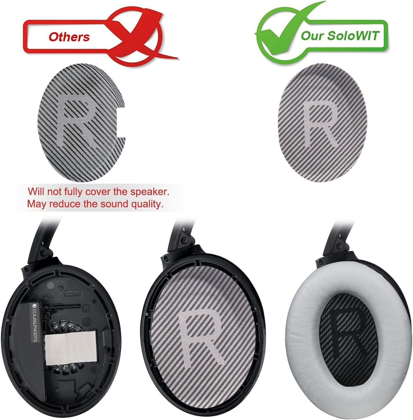 SoloWIT Replacement Earpads Cushions for Bose QuietComfort 35 (QC35) & Quiet Comfort 35 II (QC35 ii) Headphones, Ear Pads with Softer Lambskin, Noise Isolation Foam, Added Thickness (Brilliant Grey)
