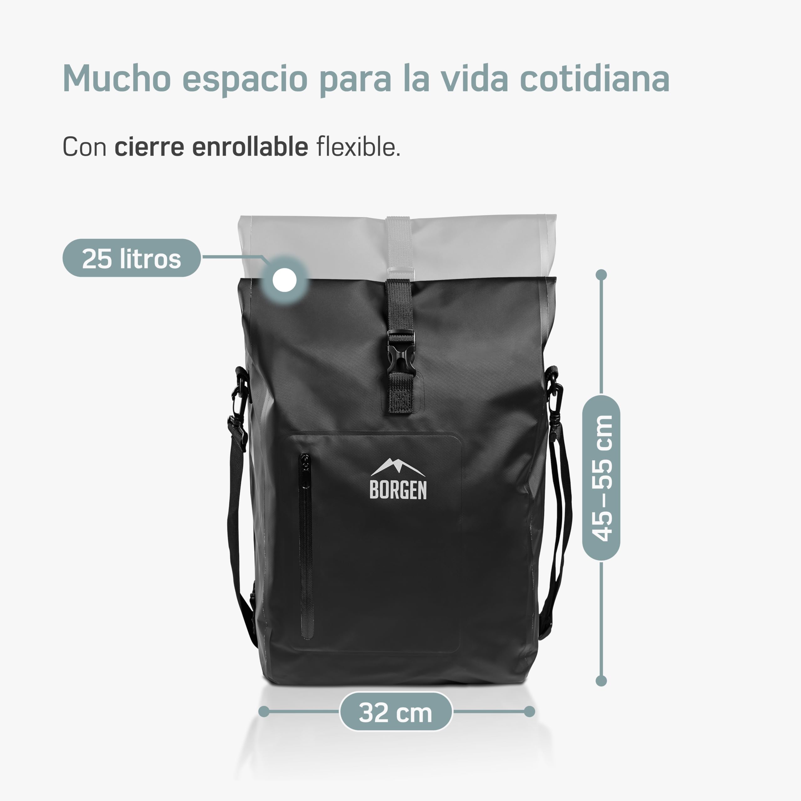 Borgen alforja para bicicleta para portaequipajes, 25 l, 100% impermeable, asa y correa para el hombro
