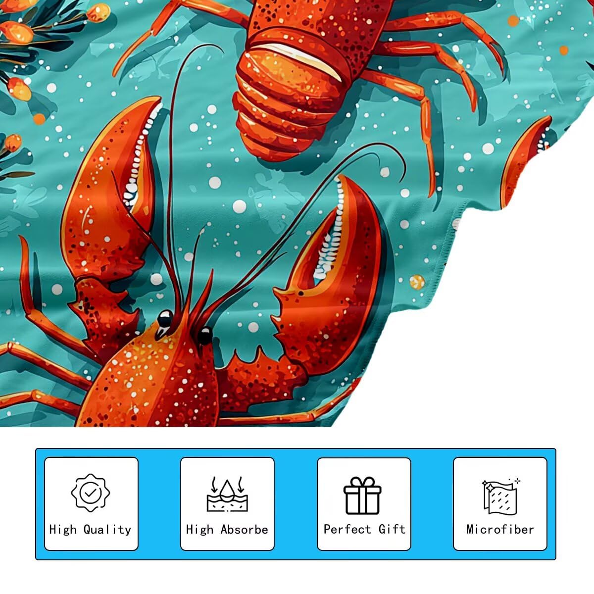 Telo Mare Microfibra, Telo Mare Grande 100x220cm 2 Pezzi, Asciugamano Palestra Donna Asciugatura Rapida, Antisabbia Asciugamano Microfibra, Leggero Asciugamani Palestra per Regalo (Aragosta) -4230