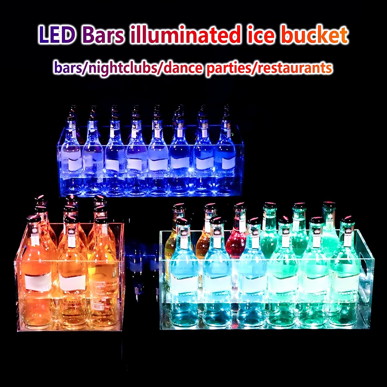 Enfriador de Botellas Acrílica LED para Champán Cubitera Recargable Que Cambia de Color Botellero Vino para Reuniones Familiares, Bares Informales, Fiestas Privadas(White,20 * 20 * 20.5cm)