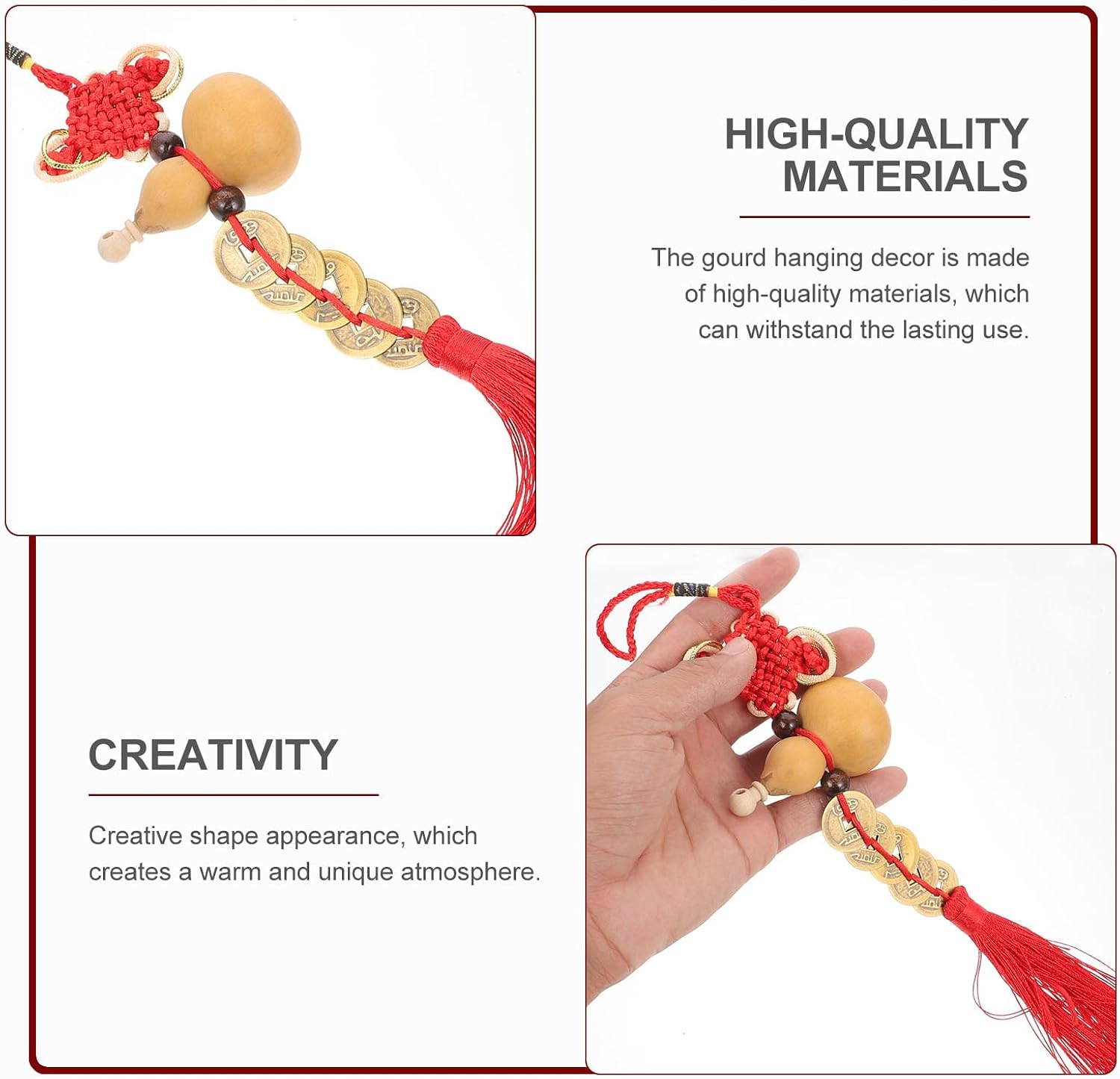 LIFKOME 2pcs Gourd Pendant Chinese Hanging Gourd Five Emperor Coin Tassel Gourd Charms Keychain Lanyard Chinese Knot Tassel Bag Charm Wu Womens Purse Door Pendant Copper Lucky