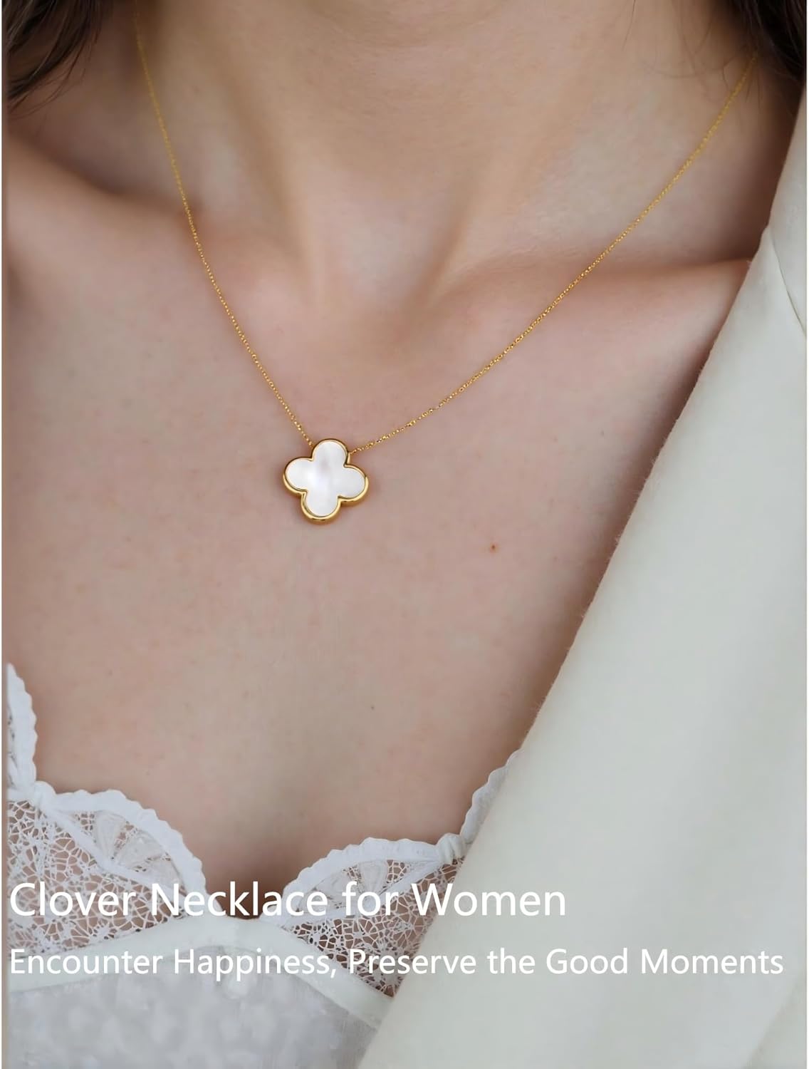 Lucky Clover Necklace with Mother of Pearl, 14K Gold Plated S925 Sterling Silver Pendant, Four Leaf Charm Jewelry for Women, Gift of Luck for Her, Birthday, Valentine's Day - Image 2