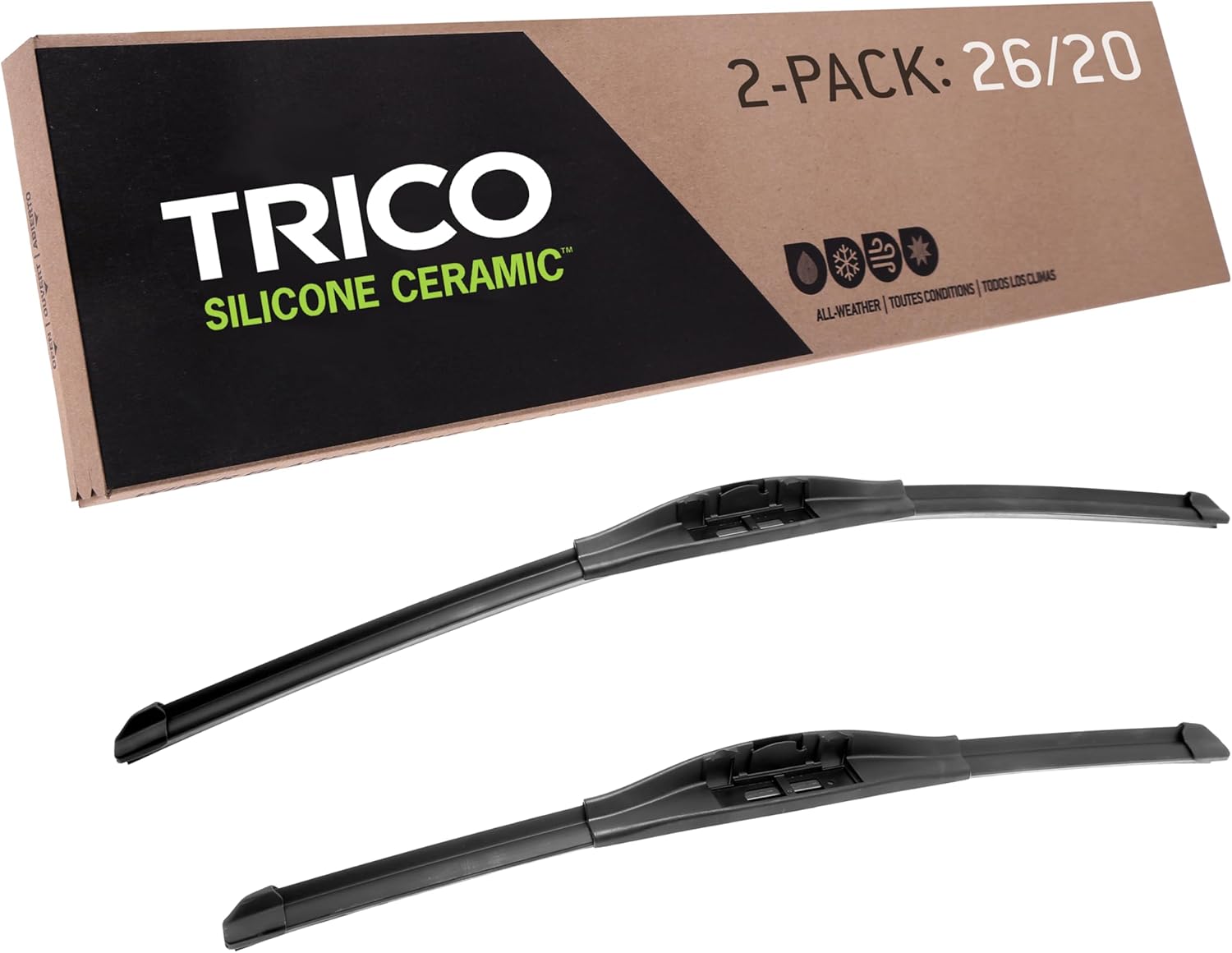 TRICO Silicone Ceramic™ (90-2620) 26 & 20 Inch Pack of 2 Automotive Replacement Windshield Wiper Blades For my Car, Ceramic Coated Silicone Super Premium Beam Blade for Select Vehicle Models Pack of 2 26" + 20" Pair Pack