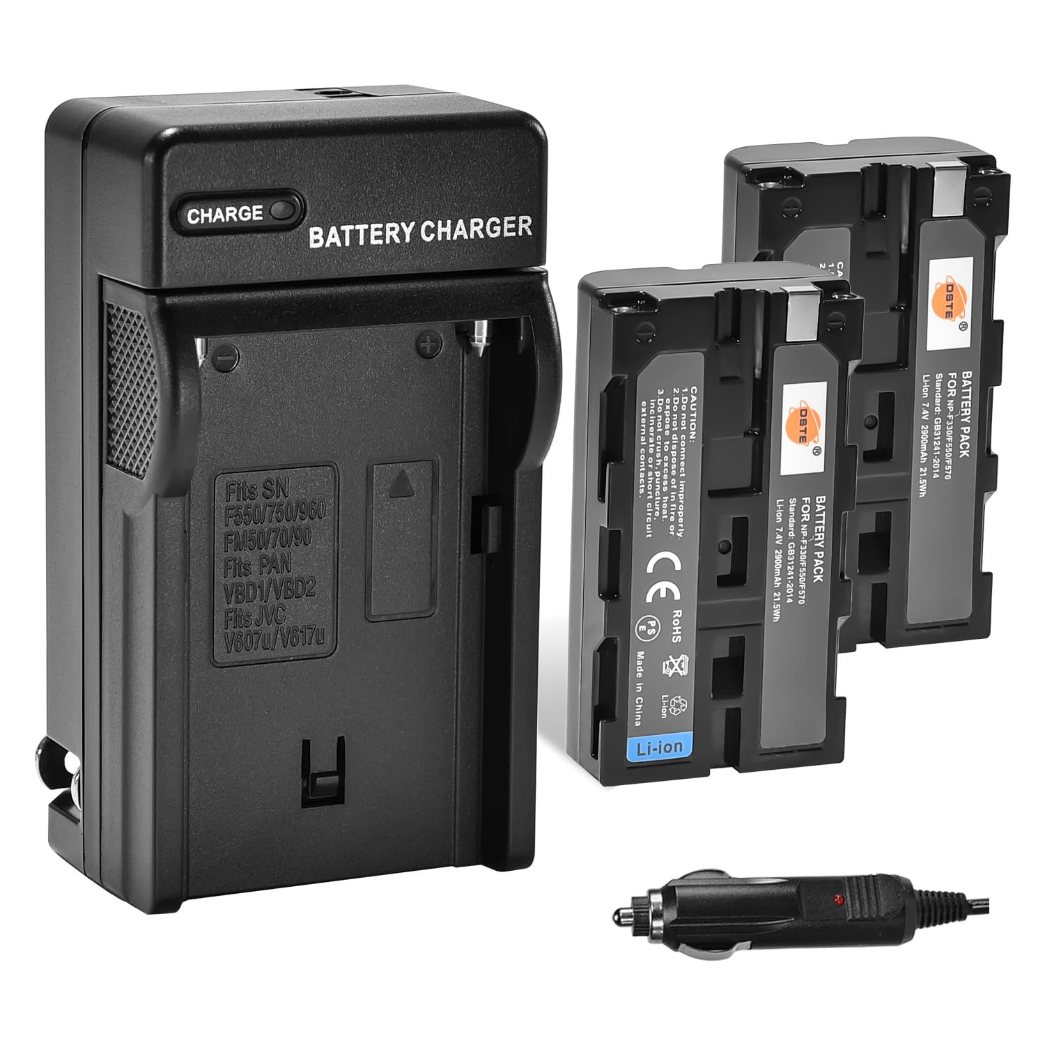 DSTE 2-Pack NP-F550 Battery and Travel Charger Kit Compatible with Sony CCD-SC55, TR516, TR716, TR818, TR910, TR917 Camera, CN-160, CN-216 LED Video Light NP-F330 NP-F530 NP-F570 F970 F960 F770 F750