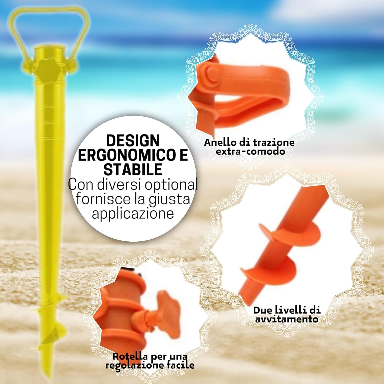 BESTonZON 2Pezzi Picchetto di Supporto per ombrellone Mare del Supporto del Basamento con 5- A Vite A Spirale One Size Fits all Ombrellone per La Sabbia Heavy Duty (Blu