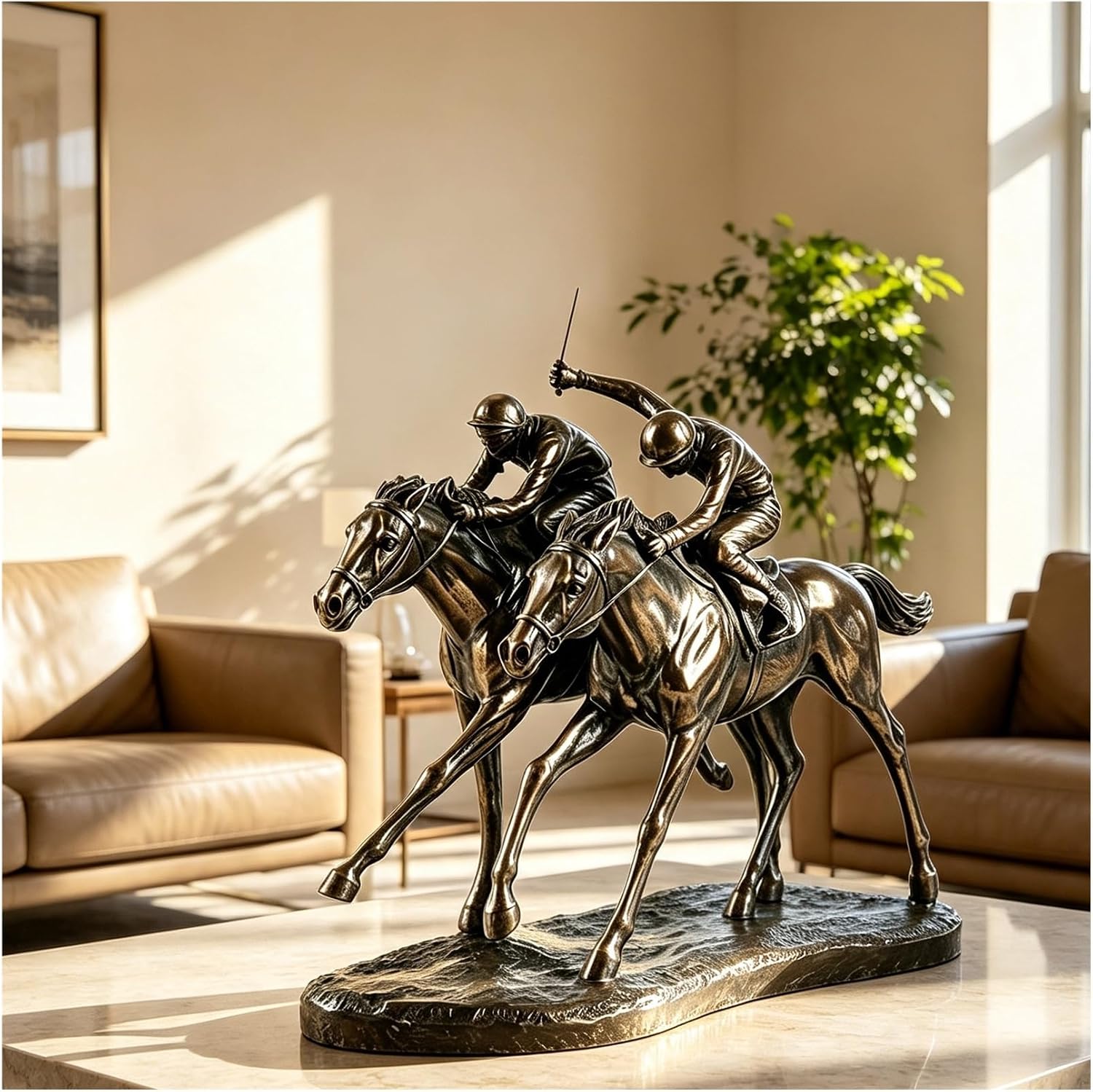 Two Jockeys Horse Racing Bronze Resin Figurine,Horse Statue