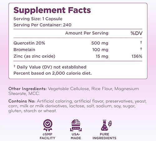 Miniatura 8 de Quercetina avanzada de zinc con fórmula de bromelina  Complejo de quercetina de triple apoyo inmunológico para apoyo diario y estacional del