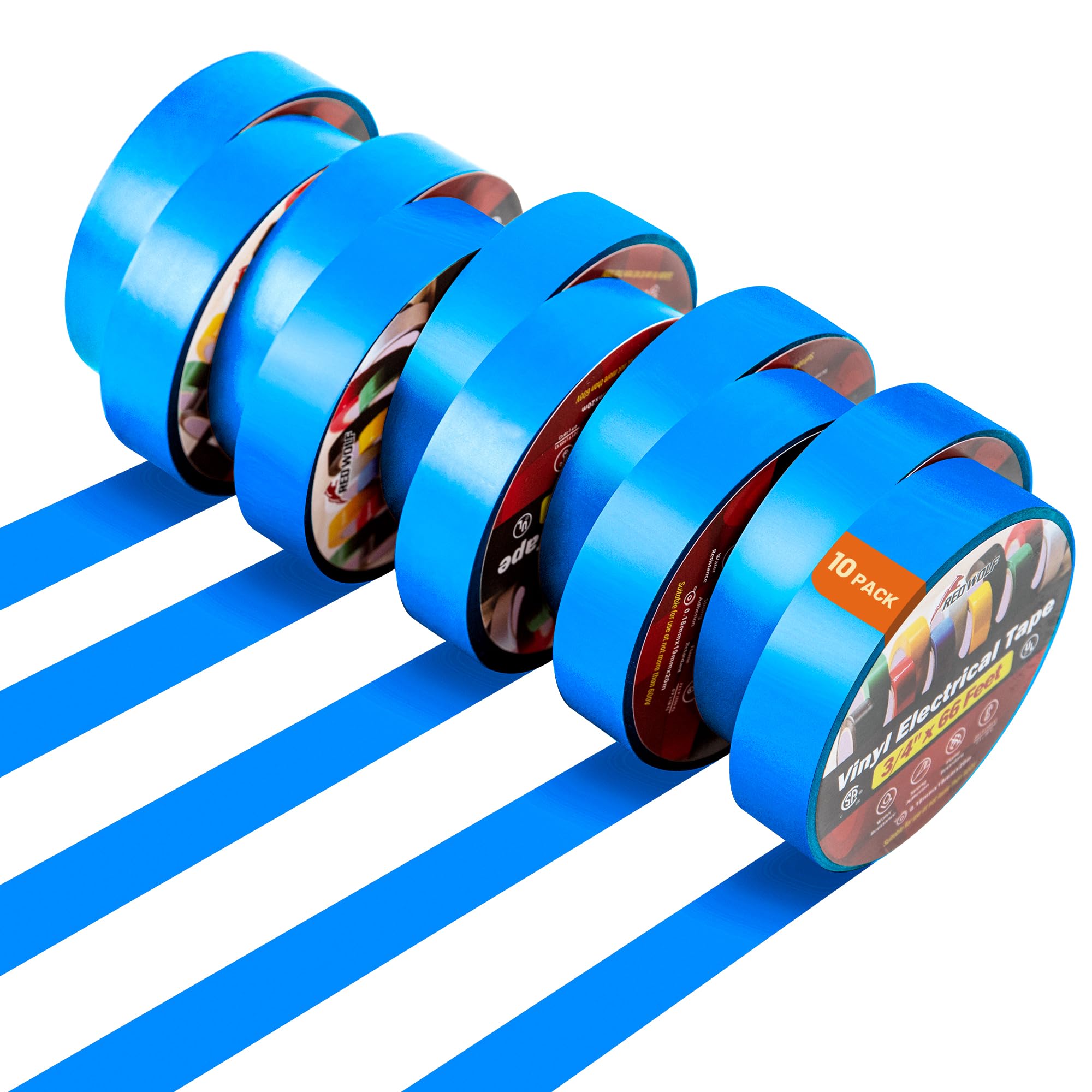 RED WOLF Blue Electrical PVC Tape 19mm x 20m Insulation Tape 7 Mil 10-Pack
