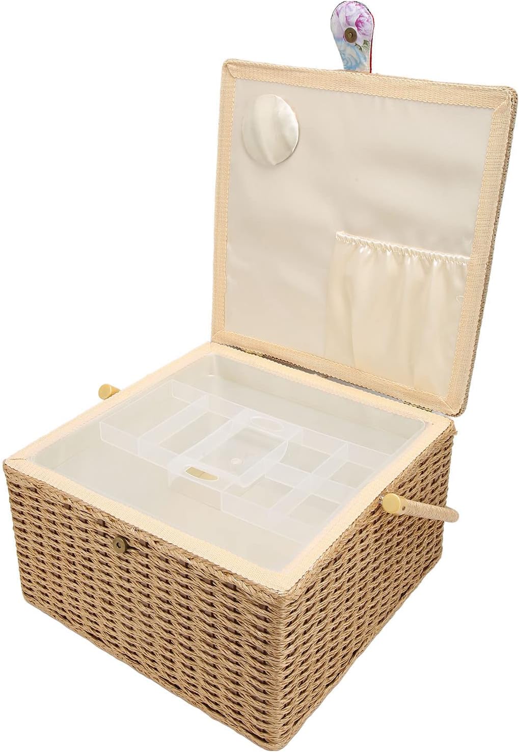 Sewing Basket Large Capacity Lightweight Portable Sewing Storage Box with Removable Tray