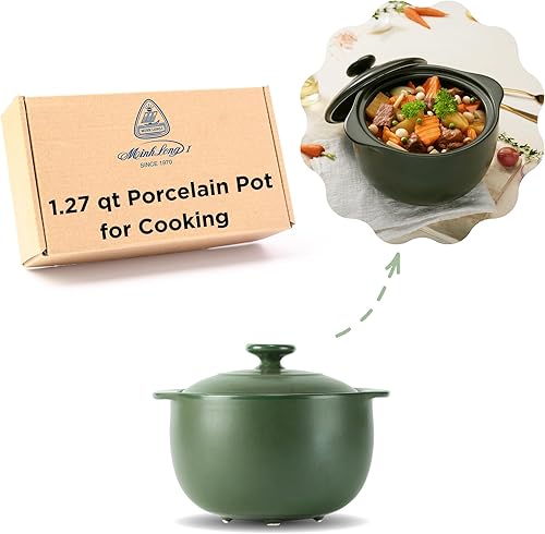 Minh Long - Olla de porcelana de 1 cuarto de galón para cocinar, horno holandés con tapa, cacerola con tapa, apta para horno y microondas (Vesta,
