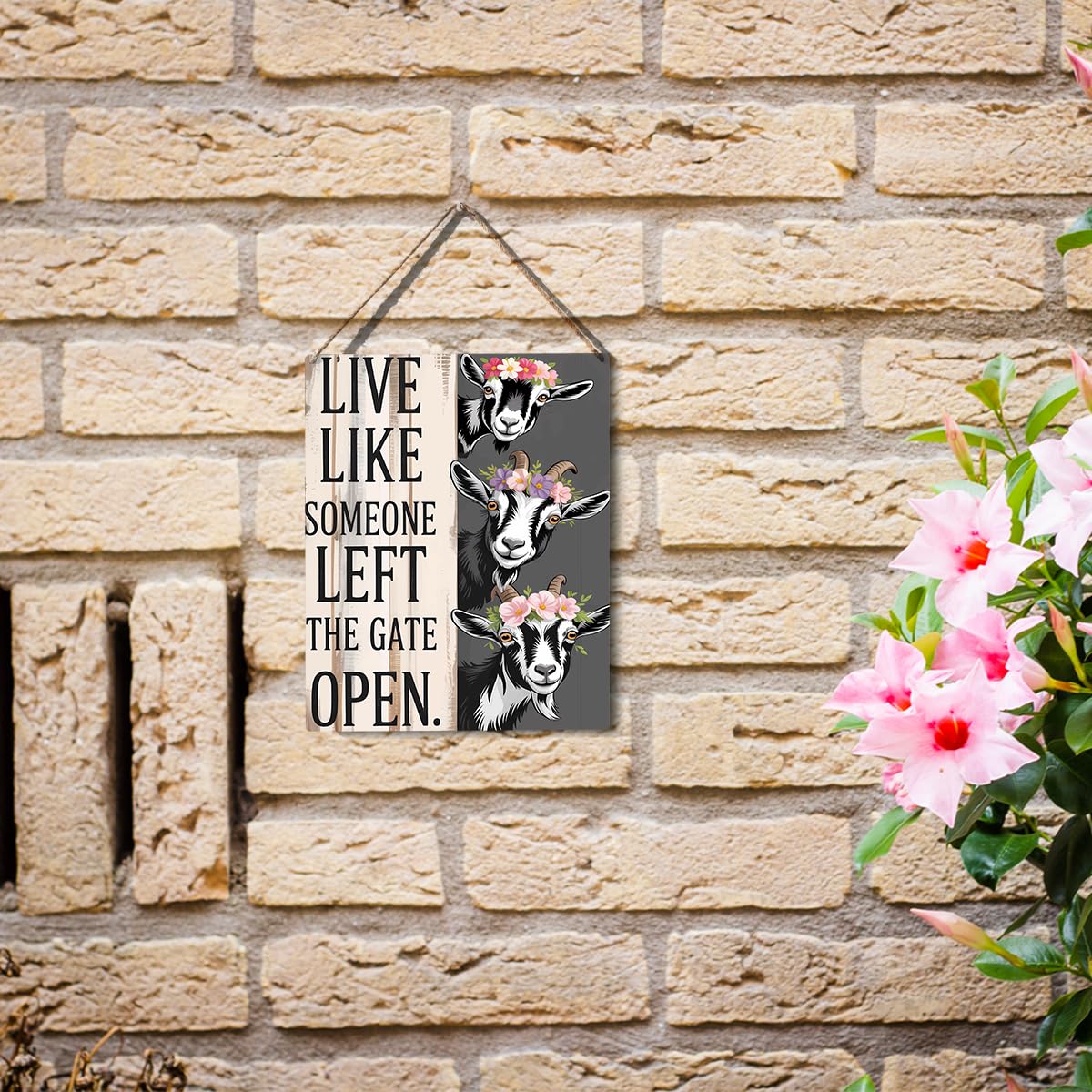 Live Like Someone Left The Gate Open Goat Floral Hanging Plaque, 6.7 x 10 Inches Farmhouse Wall Decor for Kitchen, Cabin, Home - 4