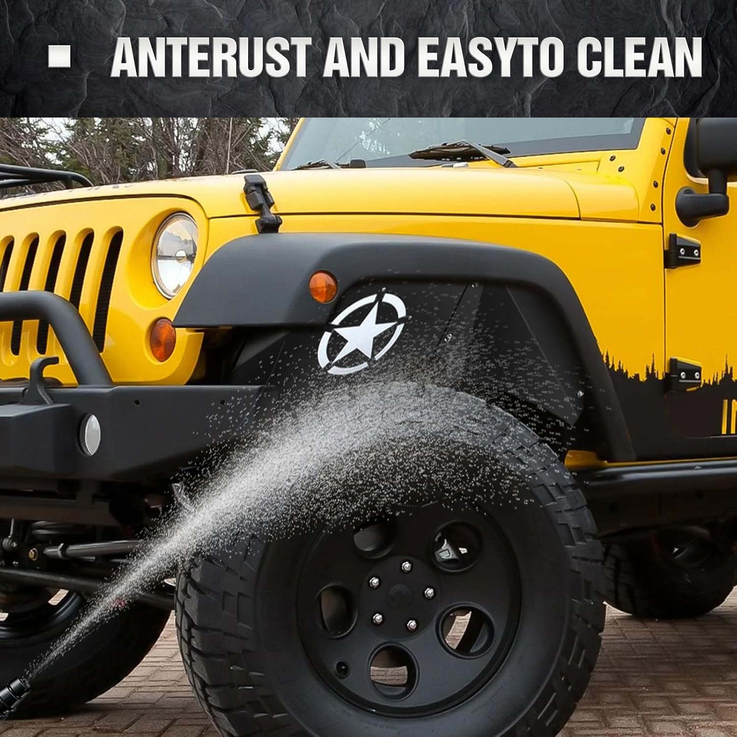 for Wrangler JK Front Inner Fender Liners Compatible with 2007-2018 Jeep Wrangler JK & JKU Unlimited 2/4 Doors, White Star Logo Wheel Well Liners Mud Guards Steel Fender Flares Cover (2 PCS)