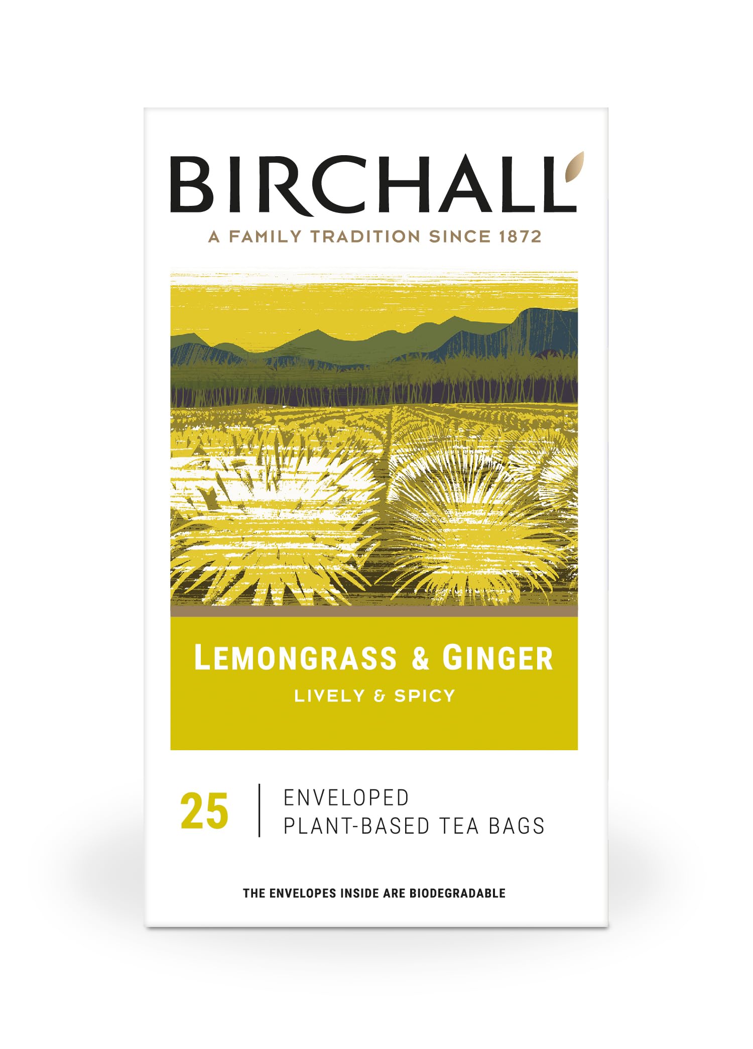 Birchall Tea Bags, Lemongrass & Ginger Herbal Tea Gift Set, Caffeine Free Tea Bursting with Full Flavour, Perfect Vegan Gifts, 25 Enveloped Plant-Based Tea Bags