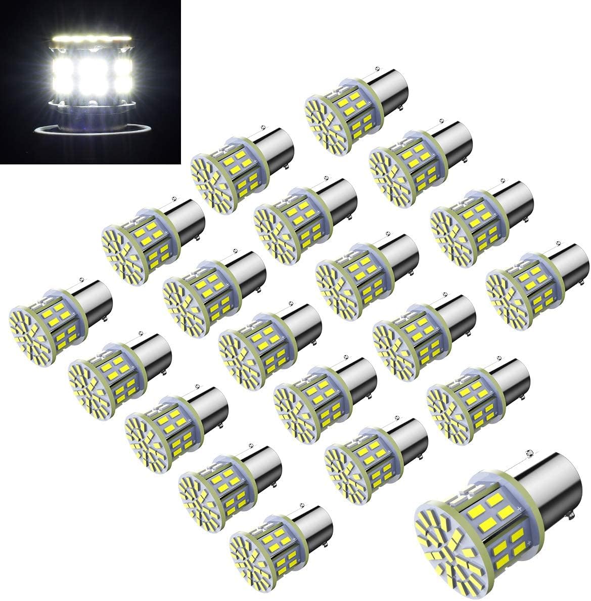Efoxcity 12V 1156 20 Pcs Bright 1156 1141 1003 50-SMD White LED Bulbs for Car Rear Turn Signal Lights Interior RV Camper
