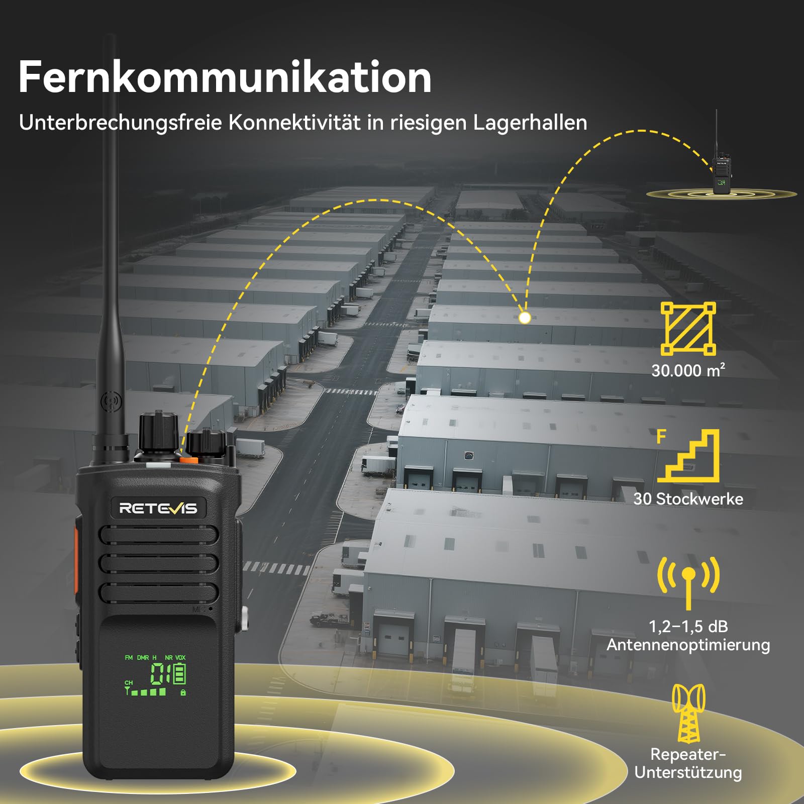 Retevis NR40 DMR Funkgerät, Wasserdicht Walkie Talkie Große Reichweite | Professionelles Handfunkgerät mit 2800mAh, Stoßfest & Klarer Klang, für Bau Fabriken Hersteller, Schwarz, 2 Stück