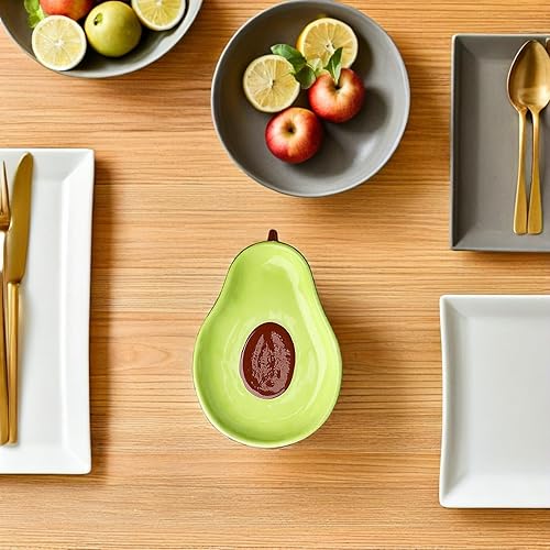 Miniatura 6 de Garneck Plato de cerámica con forma de aguacate en forma de plato de salsa de cerámica cuencos de inmersión para frutas, ensaladas, aperitivos de