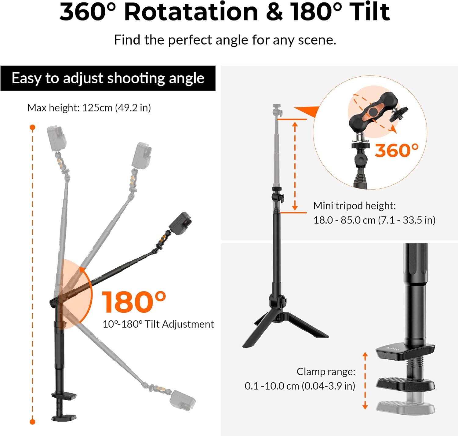 Brinno 3-in-1 Monopod, Phone & Action Camera Tripod, Clamp Mount, 360 Rotation & Universal Phone Holder for Mobile Phones & Action Cameras - ACC1100