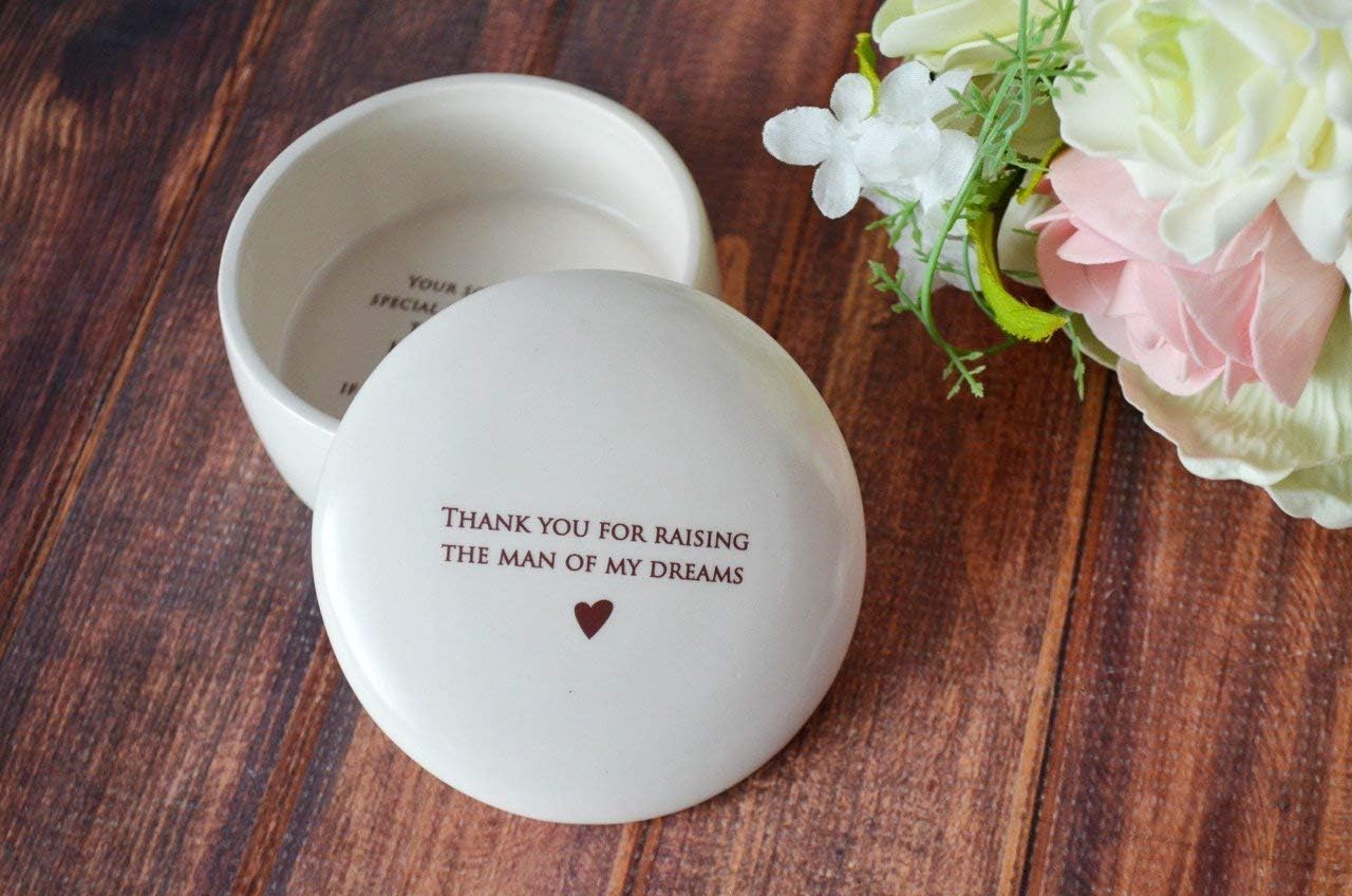 Susabella Round Keepsake Box, Mother of the Groom (Mother in Law) Gift, 'Thank you for Raising the Man of My Dreams