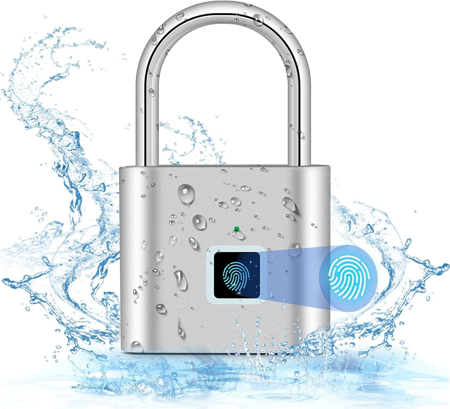 Fingerprint Lock, Intelligent Fingerprint Lock IPX22 Waterproof Smart Lock Fingerprint, Suitable for Door, Suitcase, Backpack, Gym, Bicycle (Silver)