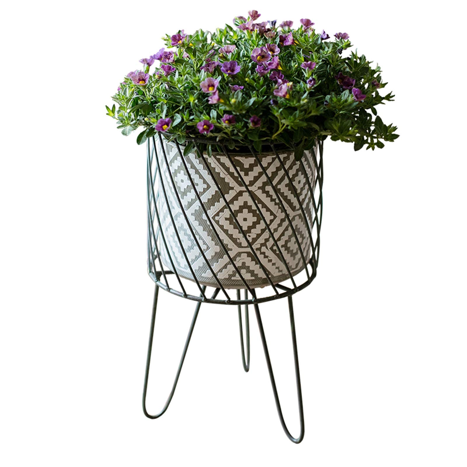 XJJUN Flower Stand, Wrought Iron Triangle Geometric Flower Pot Rack, Floor Stand Flower Bucket Flower, Living Room Balcony (Color : Metallic, Size : 20x19x38cm)