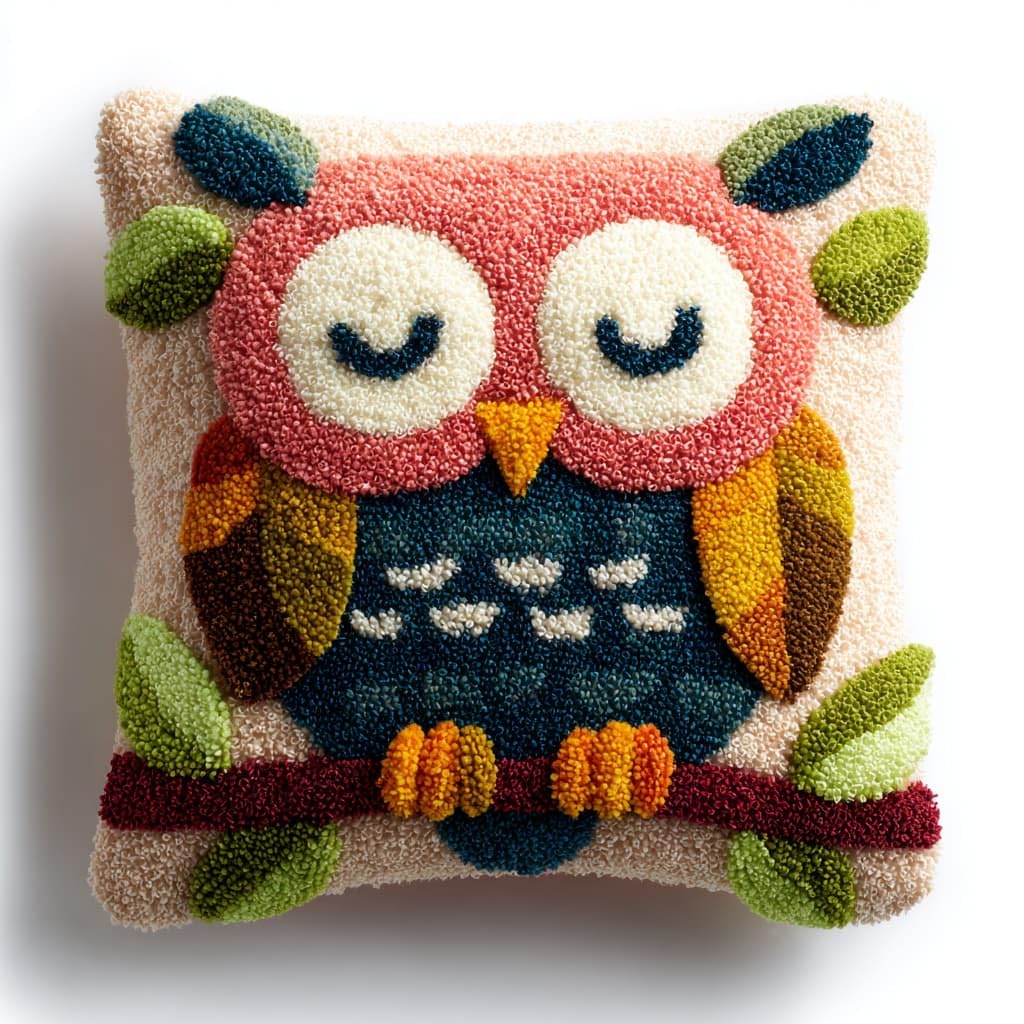 Taxpy DIY Latch Hook Kits, Animal Owl Pillow Embroidery Carpet Set Needlework Crocheting Cushion Pillow Case Embroidery Set 43x43cm