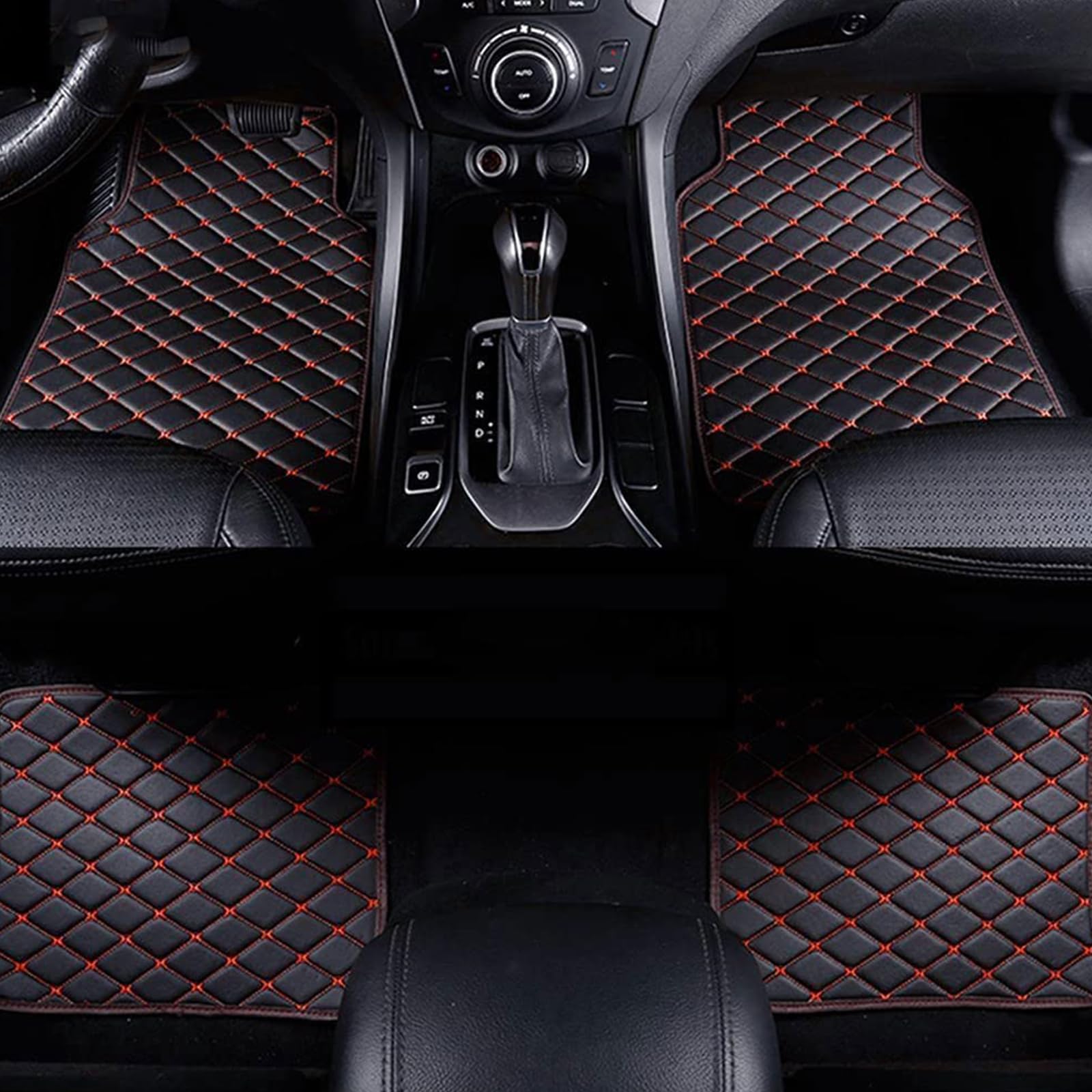 ELEDVB 4 Piece Car Leather Floor Mats for Infiniti QX50 2018-2023, Front Rear Protection Floor Liner All-weather Waterproof Anti-Slip Auto Foot Pads Accessories,Black-Red-RHD