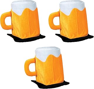 Beistle 3 Piece Plush Fabric Beer Mug Hats For Oktoberfest Theme Happy St. Patrick's Day Party Costume Accessories, Celebrating With You Since 1900, Yellow/White/Black