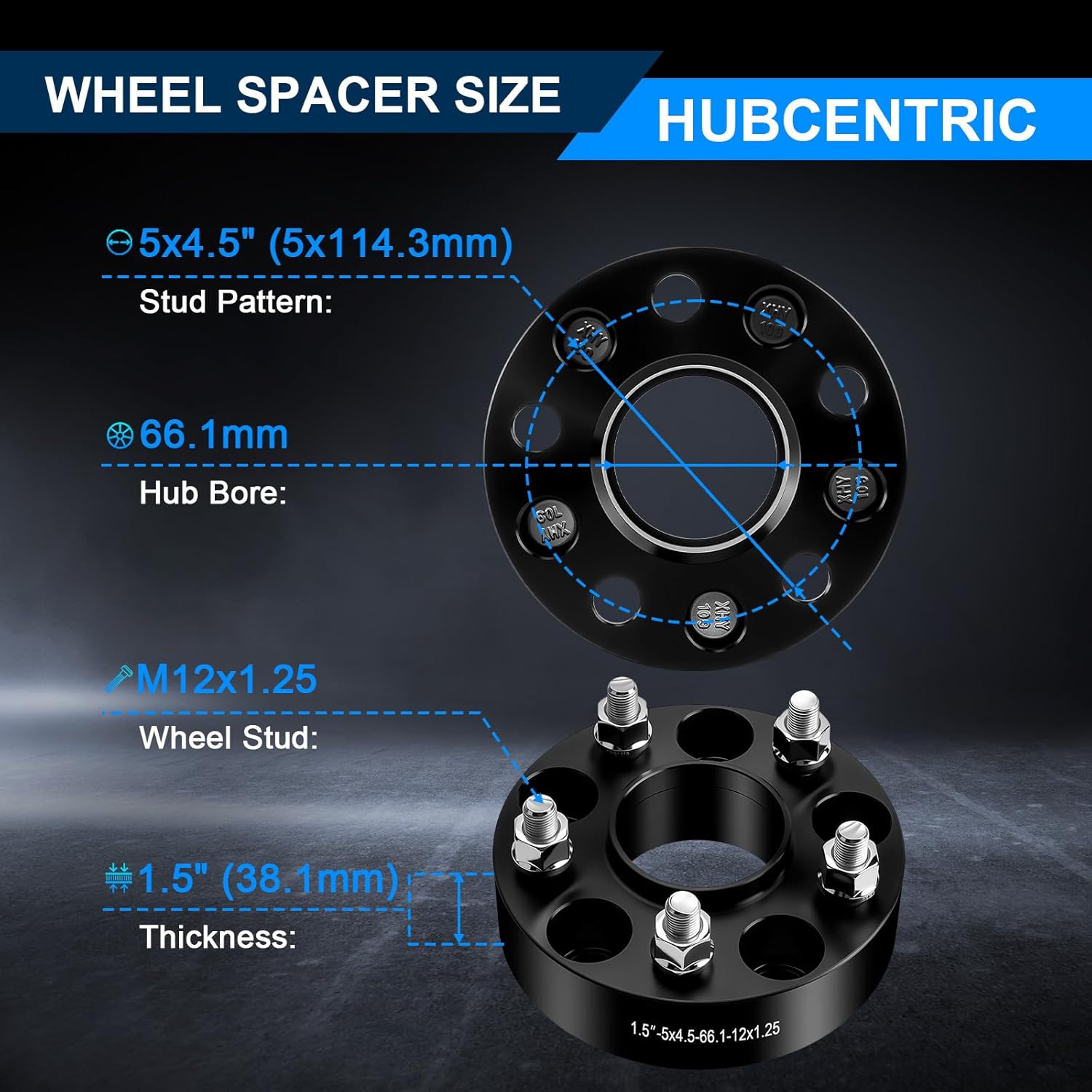 HHCSOP 5x4.5 Wheel Spacers 1.5 inch, 5x114.3 Forged Wheel Adapters 1.5" with M12x1.25 Studs, 66.1mm Hubcentric Bore for Nissan Altima Rogue Sentra Maxima Murano Pathfinder Infiniti G25 G35 G37 Q50