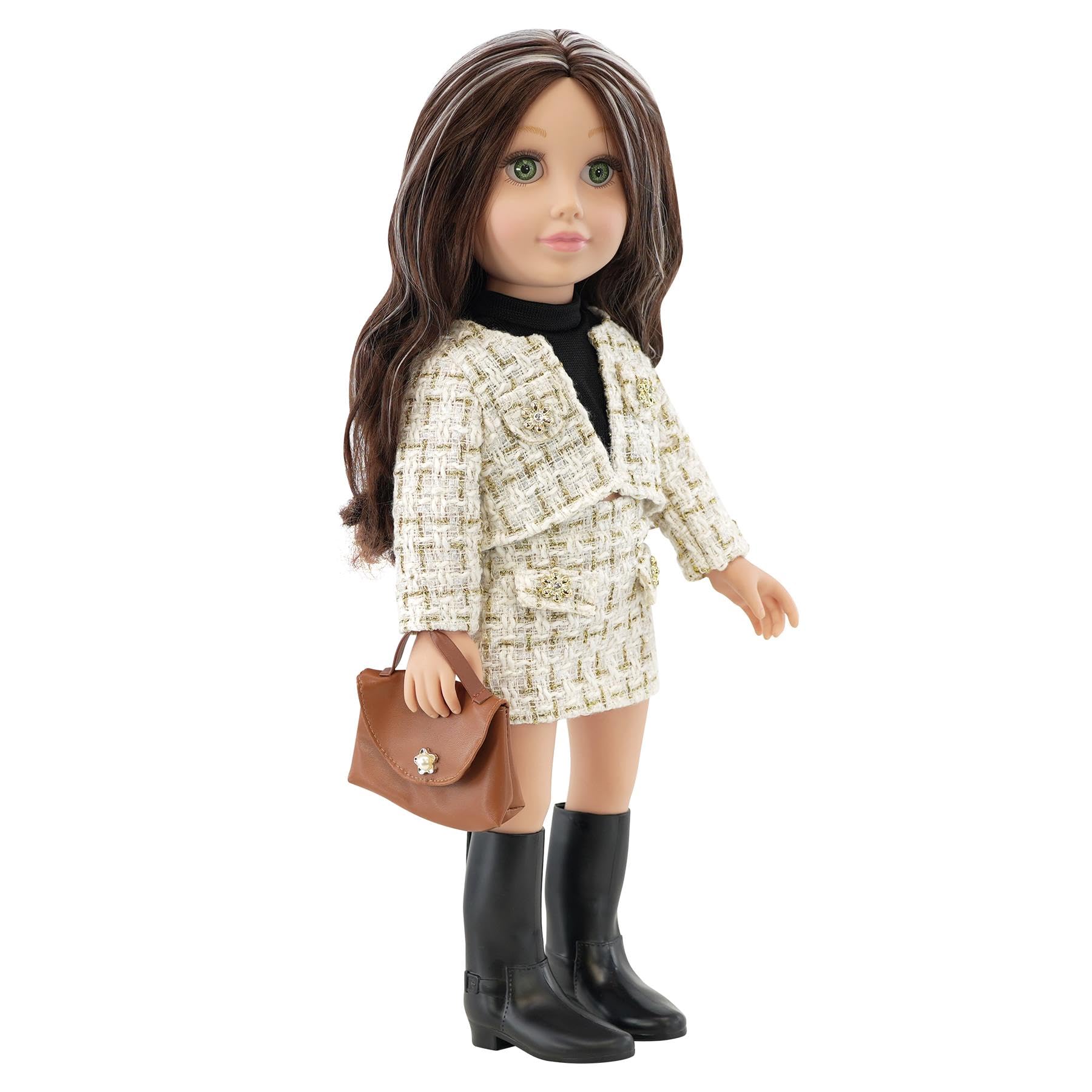 Bibi Doll Kiara 18-Inch Fashion Doll with Clothes & Accessories, Realistic Green Eyes & Brown Curls, Long Hair Doll for Girls, Dress Up & Educational Play, Ages 3+