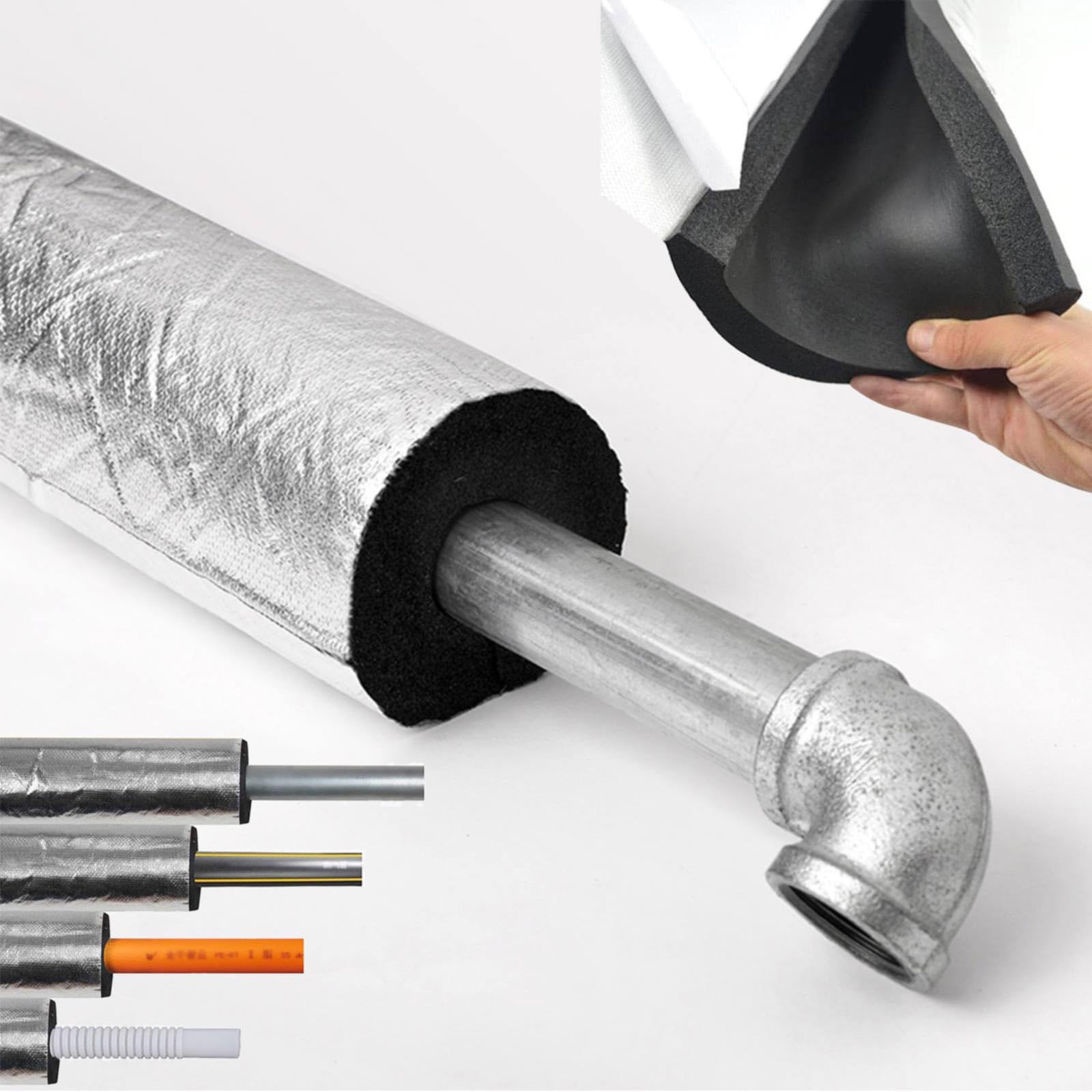 Aislamiento Autoadhesivo para Tuberías, ID 16-219 mm de Diámetro, Espuma Autoadhesiva, Aislamiento de Tuberías Para Exteriores, Aislamiento para Calefacción y Fontanería (ID)110mm x (T)30mm x (L)0.95m