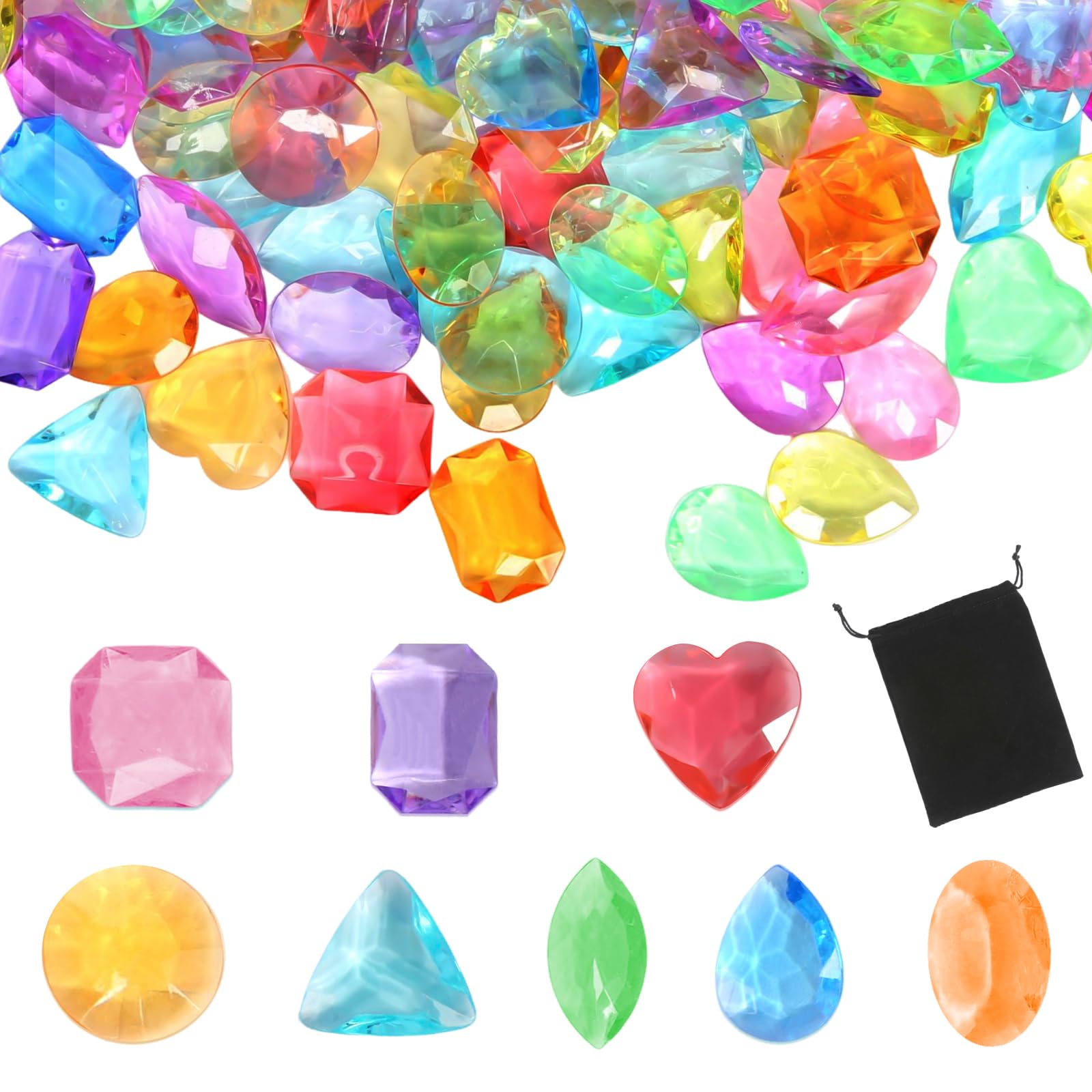 KUHAWL 300 Stück Bunte Diamanten, Glitzersteine Acryl Dekosteine, Transparent Edelsteine Große Deko Diamanten 8 Verschiedene Designs und Farben für Hochzeit Vasen Kunsthandwerke Tischdeko