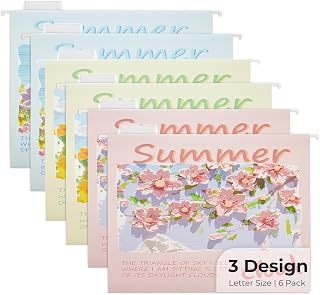 Y YOMA 6 Pack Decorative Hanging File Folders Letter Size for Children Cute Hanging Folder File Folder Organizer for Filing Cabinet Office Home with 1/5-Cut Adjustable Tabs, 3 Flower Design