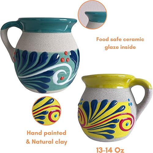 Miniatura 4 de JARRITOS taza mexicana arcilla, taza de arcilla mexicana, taza MEXICANA pintada a mano hecha a mano cerámica mexicana tazas de café (4Mixcolorspack)