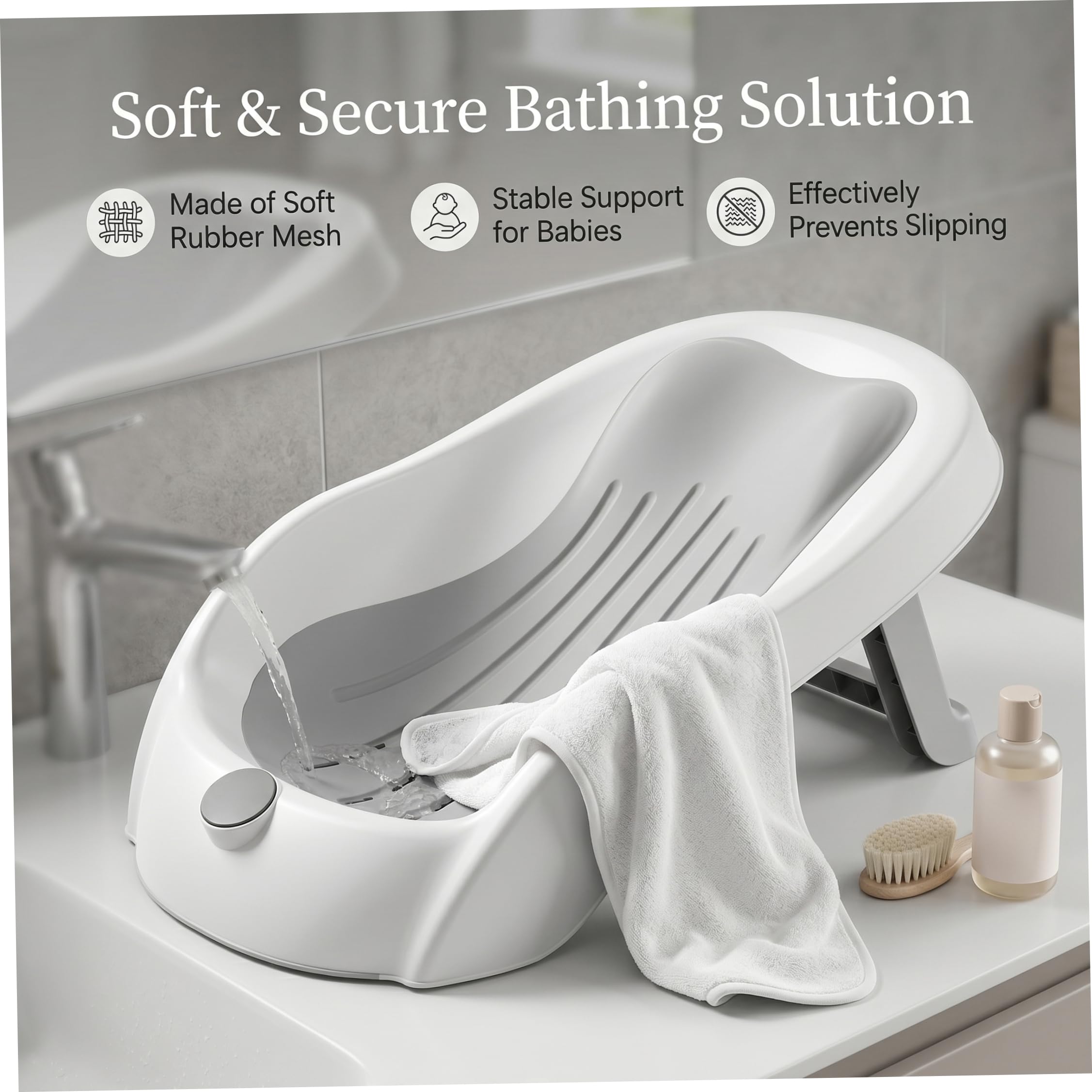 Supporto per bagnetto, vaschetta per il bagnetto con display digitale della temperatura e drenaggio, seggiolino pieghevole per vasca da bagno antiscivolo per neonati (grigio) #1