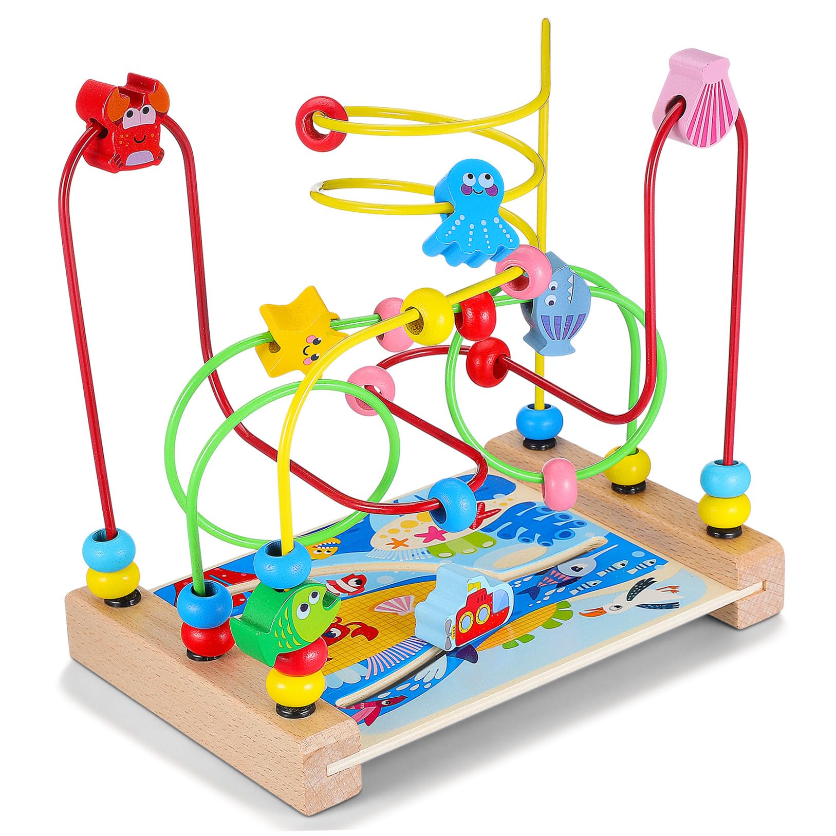 Giocattolo Educativo Labirinto di Perline Vita Marina per Materiale Sicuro e Vernice Atossica Gioco per Sviluppo Cognitivo e Coordinazione Regalo Creativo per Piccoli