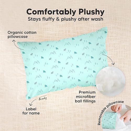 Miniatura 6 de Mini almohada para niños pequeños con funda de almohada, 9 x 13 pulgadas, mini almohada My Little Dreamy, almohadas orgánicas para dormir, almohada