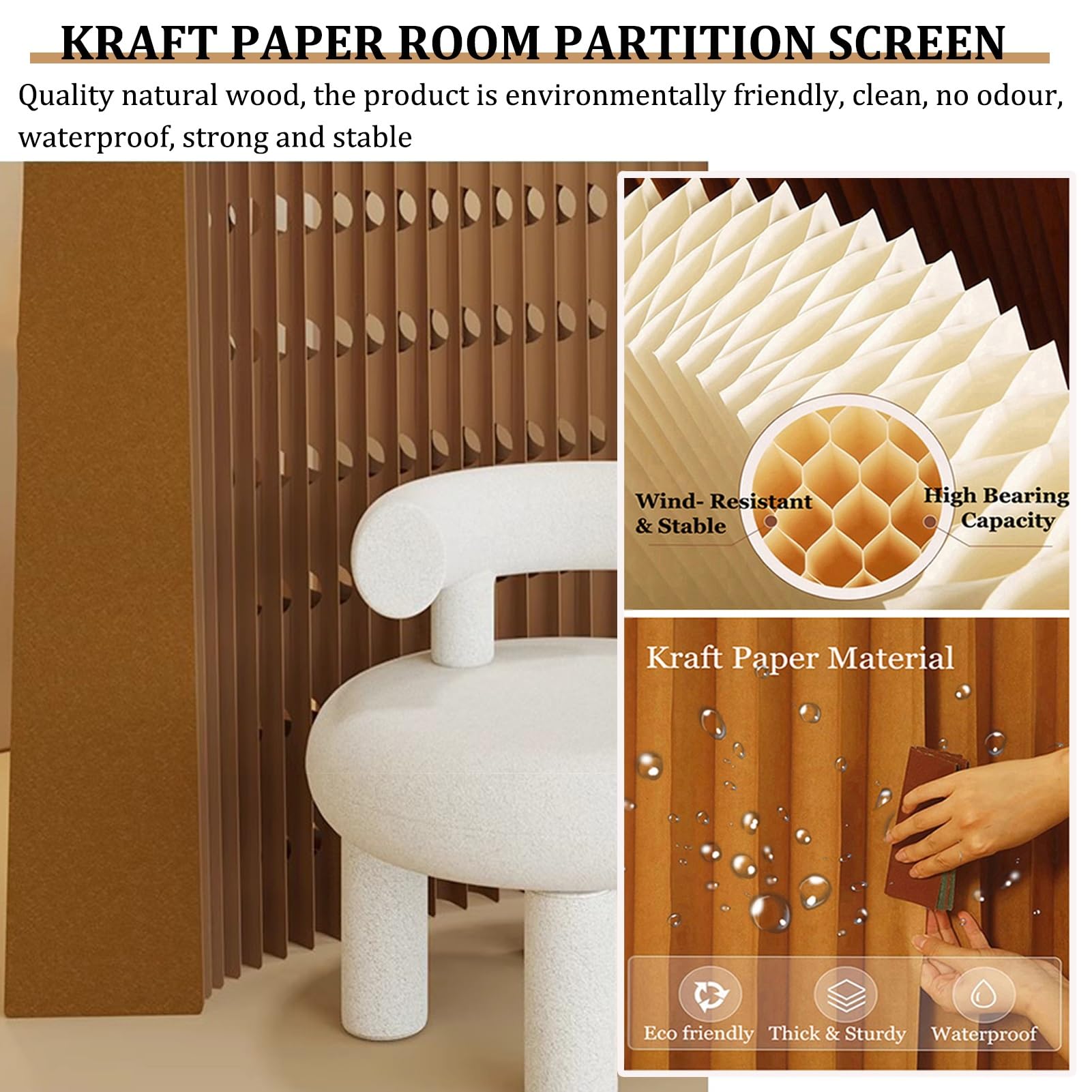 Divisori per ambienti, Parete divisoria in carta deformabile alta 6, 56 piedi, lunghezza 3(Brown,2x1-2 m/6.56x3.28-6.56 ft)