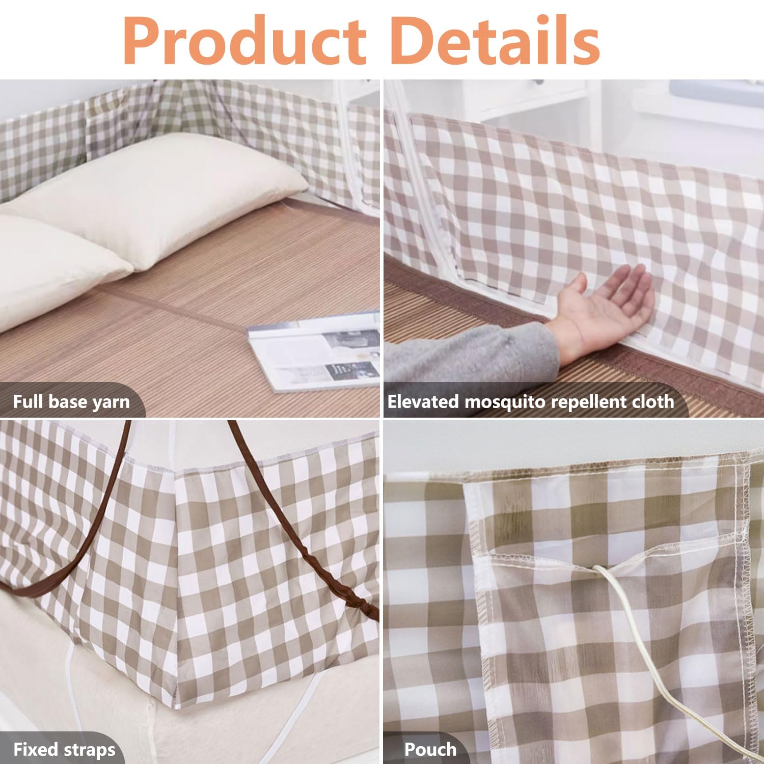 Zanzariera pieghevole per letto - Portatile per viaggi, Pop-Up a doppia porta, grande per camera da letto, all'aperto, campeggio, picnic (Marrone, 190x100x100 cm)
