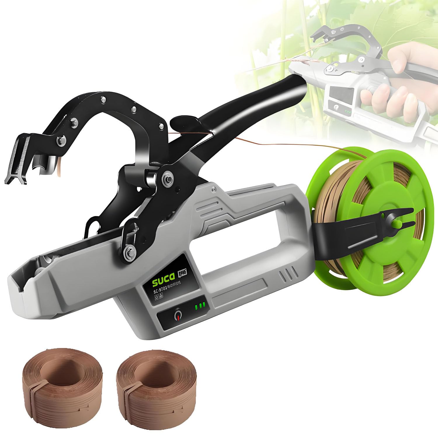 KJZQXYX Electric Plant Tying Machine,Plant Vine Binding Tools, 6000 Ties Per Charge, 45mm Max Binding Diameter, for Vegetables, Grapes, Flowers
