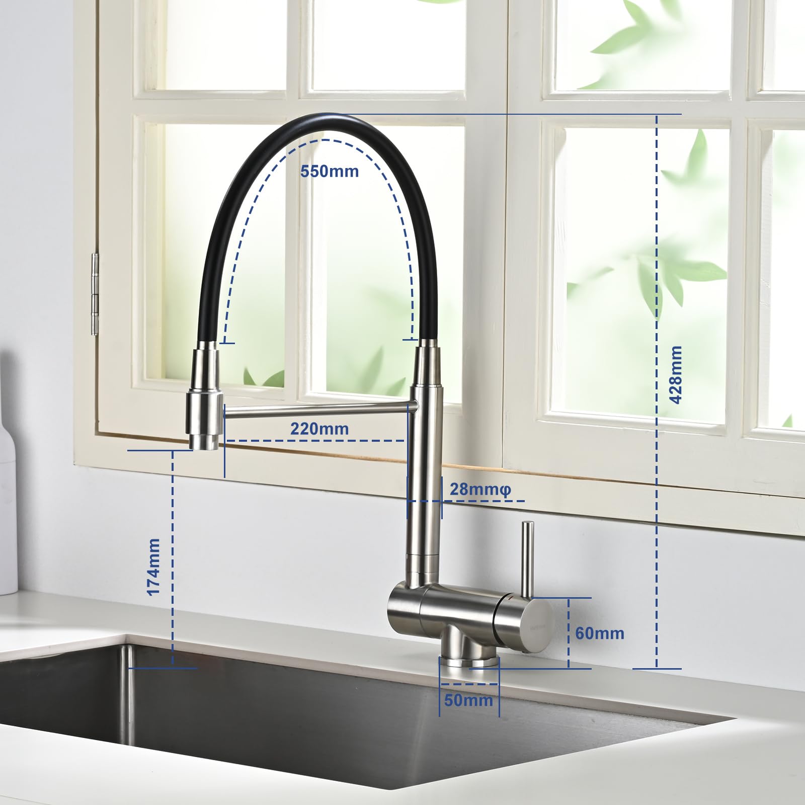 Grifo de Cocina Plegable Acero Inoxidable 304 Giratorio 360° Plata Cepillado