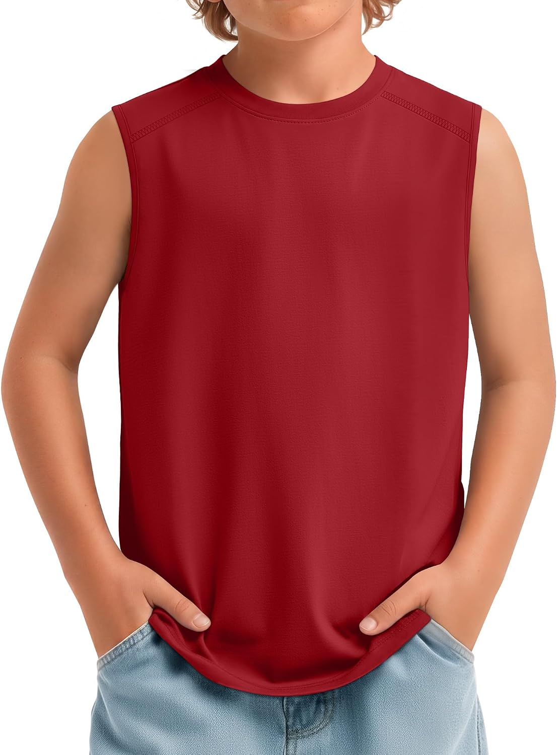 Boys Tank Top Muscle Shirts Sleeveless Athletic Undershirt Crew Neck Summer Workout Kids T-Shirt 5-14 Years