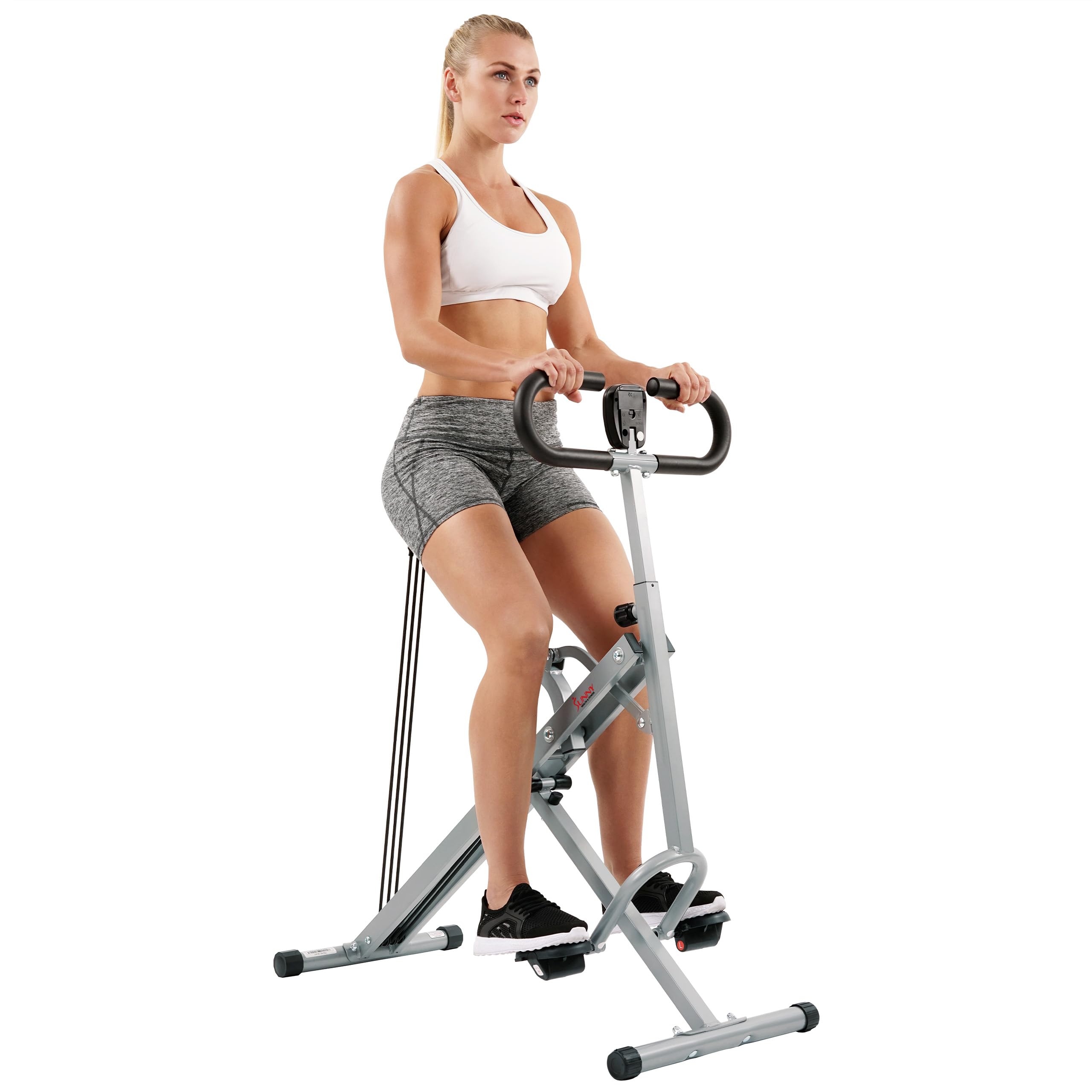 Sunny Health & Fitness Smart Row-N-Ride Glute & Leg Trainer, Foldable Squat Assist Rower with Exclusive SunnyFit App Connection