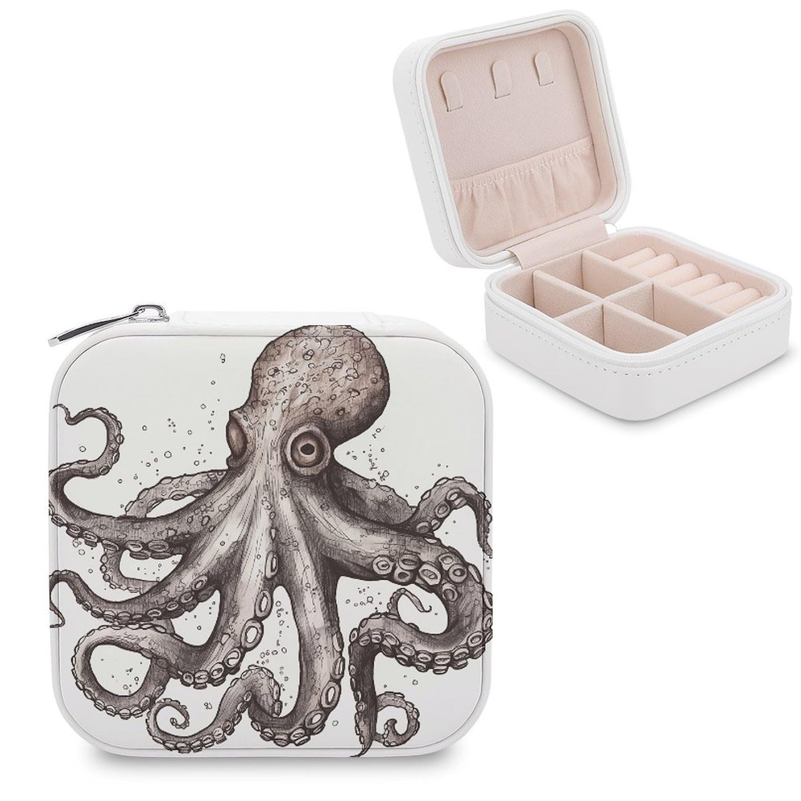 VstaDank Octopus Travel Jewelry Case Small Portable Jewellry Organizer Box PU Leather Organizer Boxes Personalized Jewellery Storage Holder Gift for Womens Rings Earrings