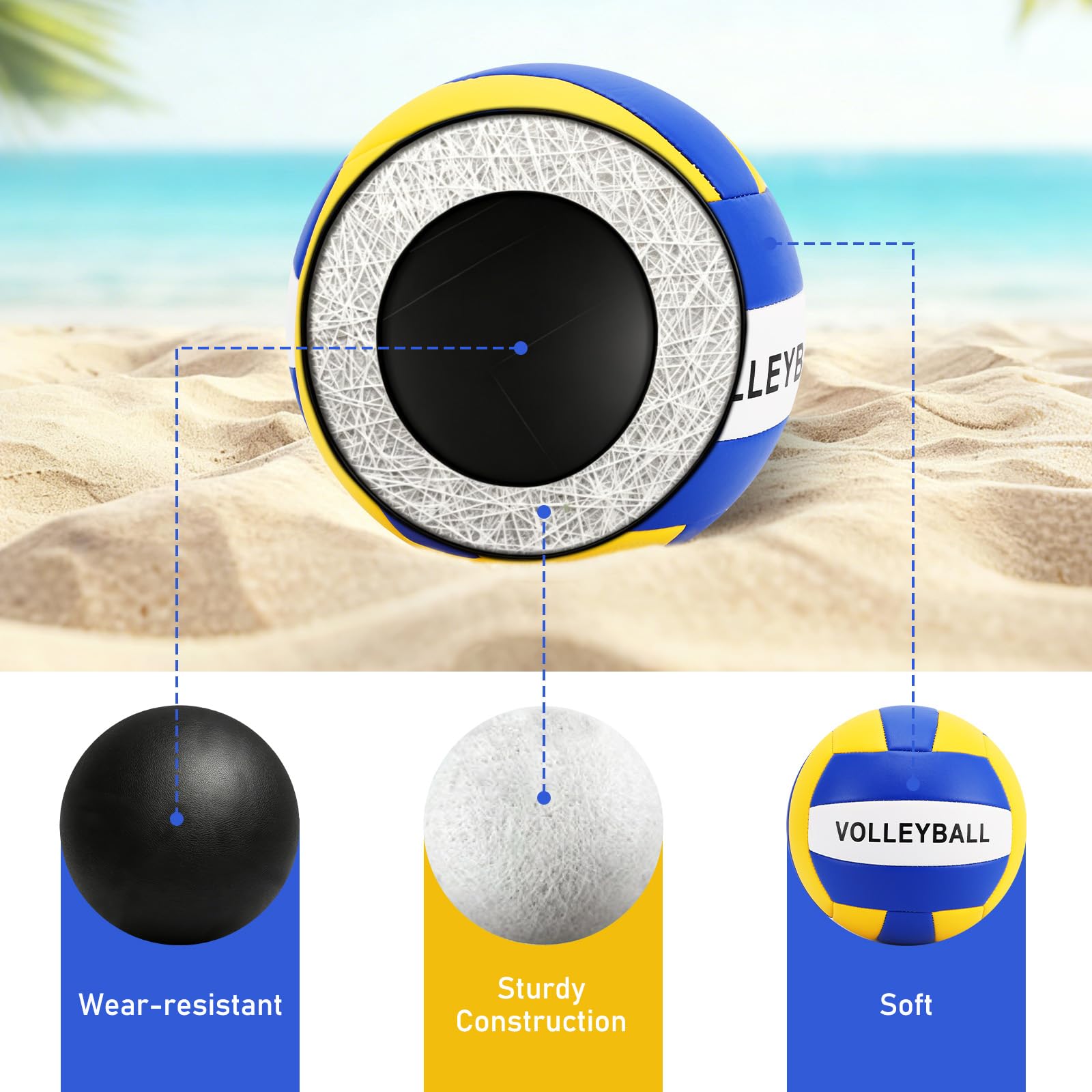 SIKEMAY Volleybälle, offizielle Größe 5, mit Pumpe, für drinnen und draußen, Strand, Sand, Pool, Wasserspiel, Training, Match für Anfänger, Wettbewerb, für Erwachsene, Damen, Herren, 6 Stück