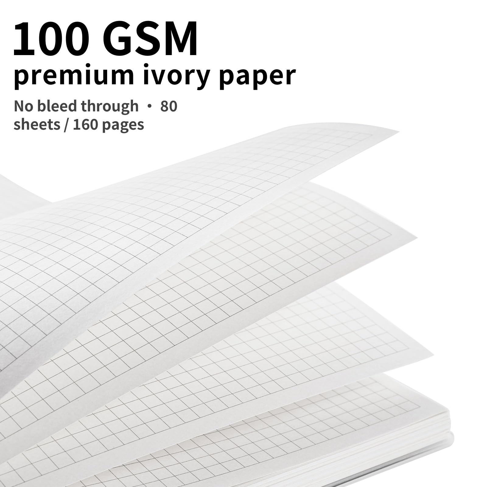 Cuaderno cuadriculado en espiral A5, paquete de 3, 160 páginas, papel grueso de 100 g/m², cubierta translúcida esmerilada impermeable, diario cuadrado perforado para oficina escolar